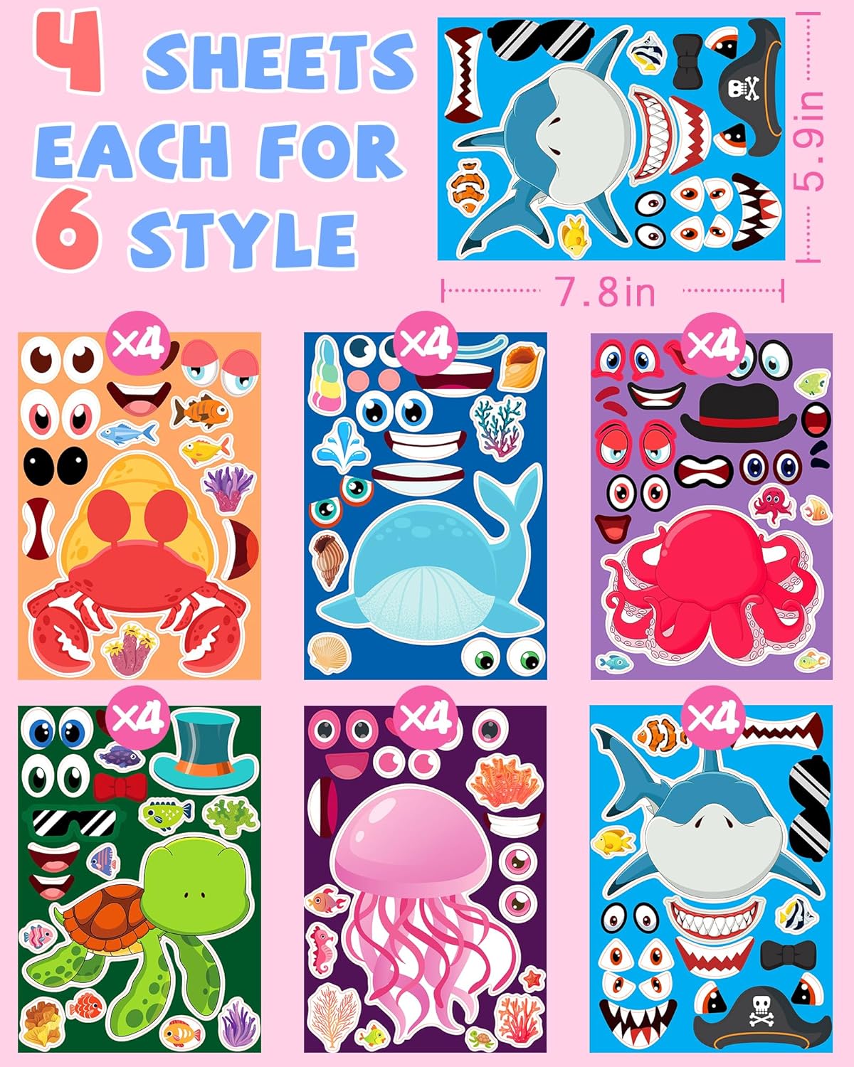 Detalle de 24 Pcs Make Your Own Sea Animal Sticker Sheets for Kids