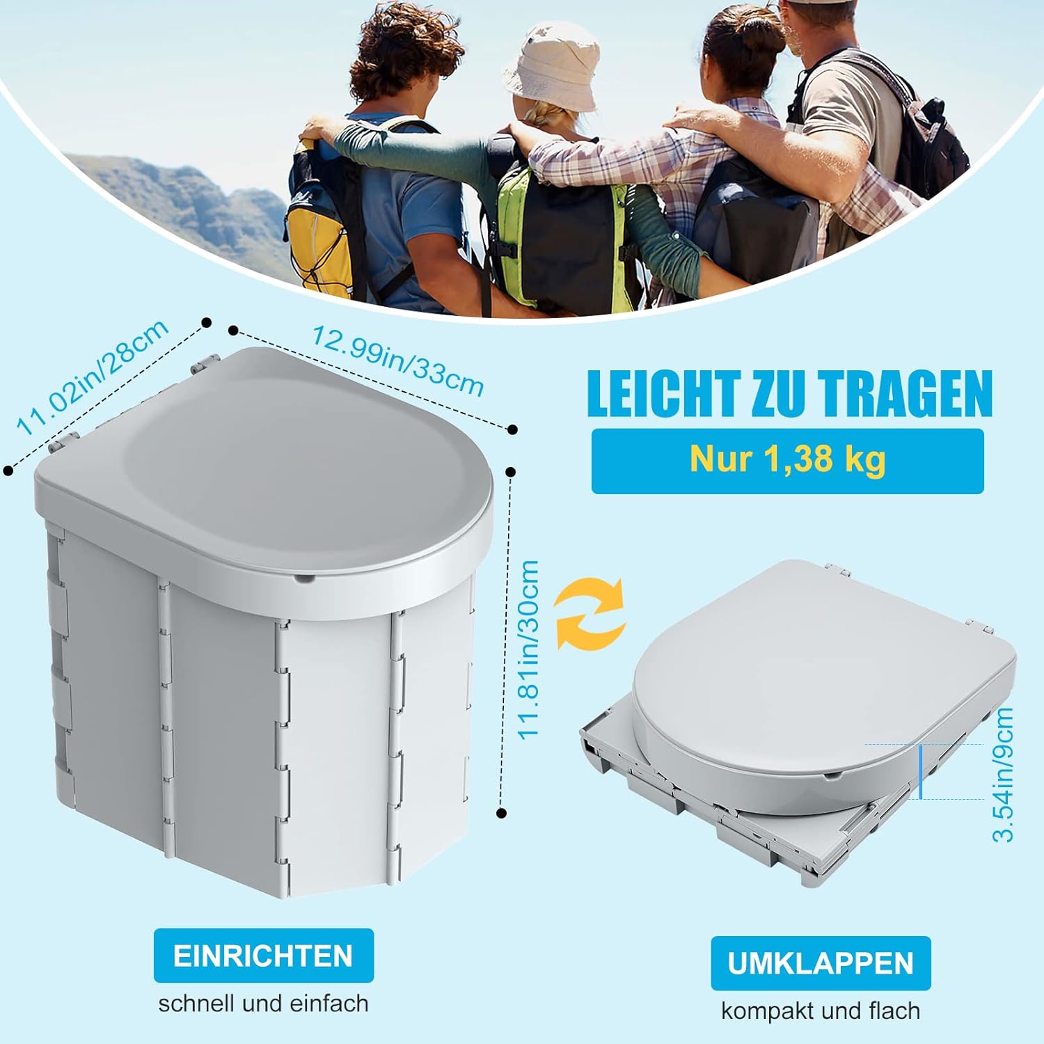 Thumbnail 5 de WADEO Tragbare Campingtoilette mit Deckel bis 200 kg
