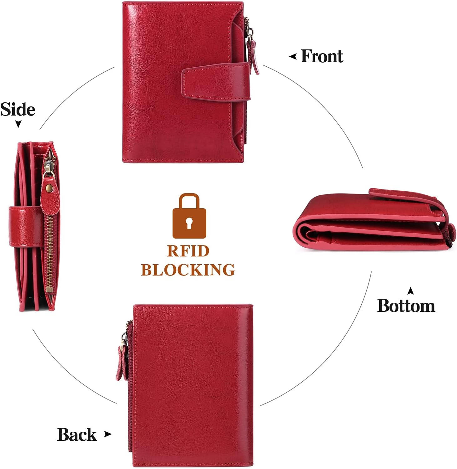 Thumbnail 3 de SENDEFN Women’s RFID Blocking Leather Small Compact Bi-fold Zipper Wallet Card Case with ID Window