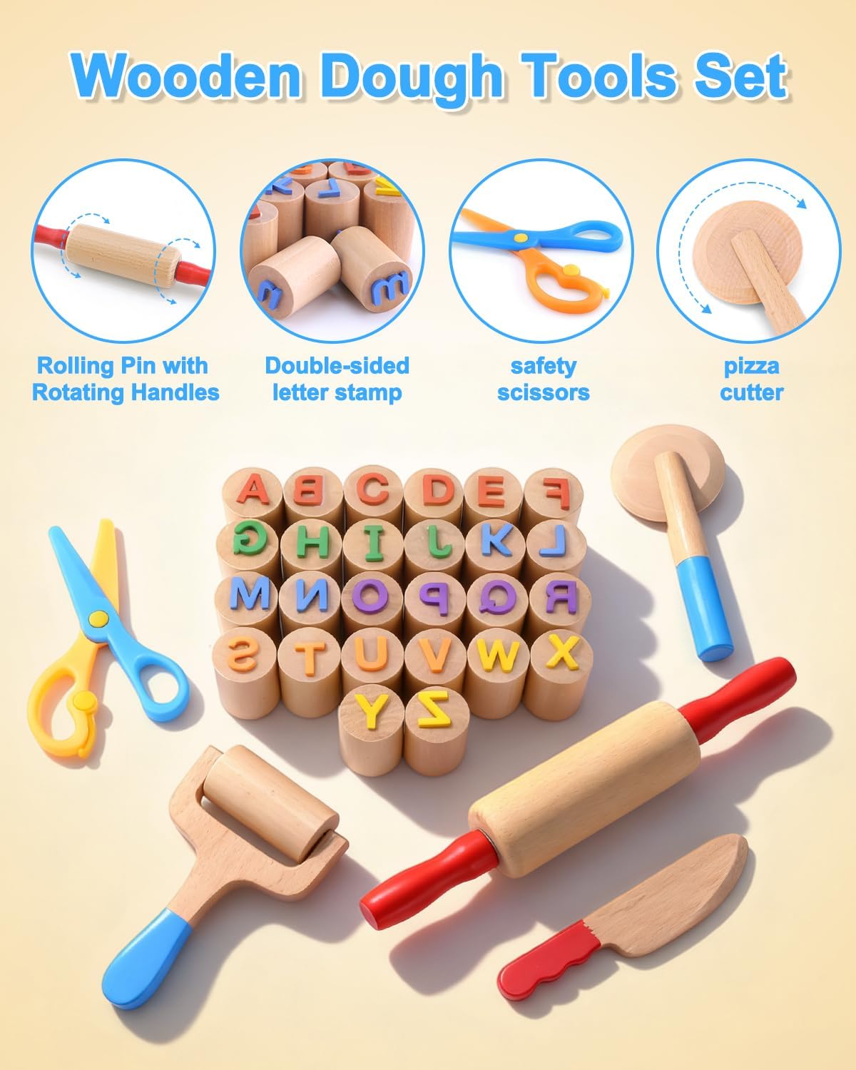 Detalle 2 de Wooden Dough Tool Set for Kids Ages 3–6