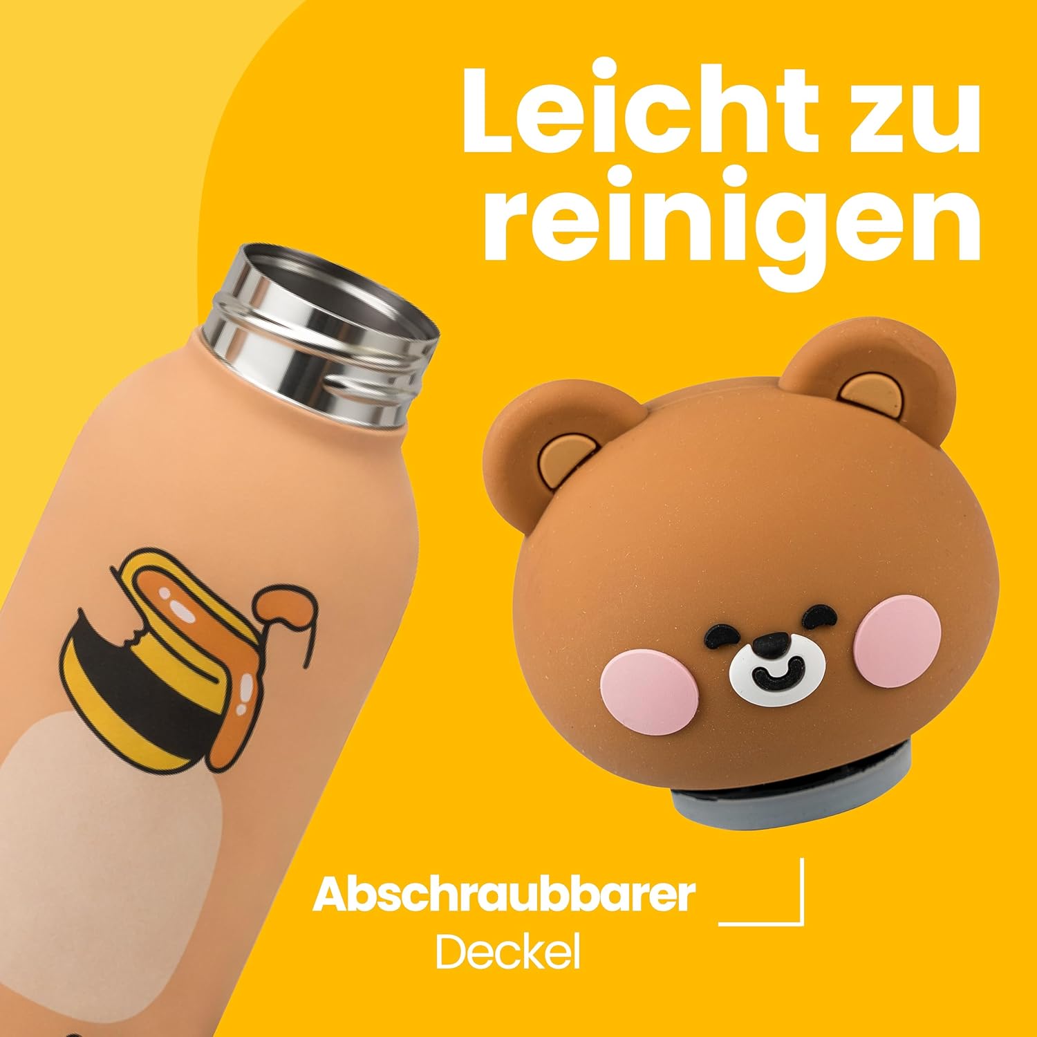 Detalle 2 de Cartomania Trinkflasche 350 ml – Edelstahl, BPA-frei, Silikondeckel, Teddy-Bär Motiv