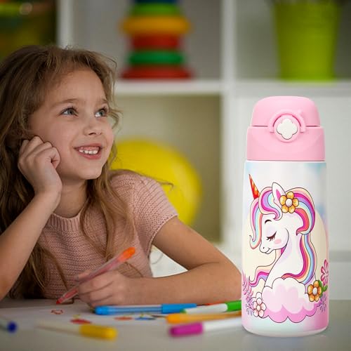 Detalle de Ntswasd Borraccia Termica Bambini 500 ml in Acciaio Inox Unicorno – BPA free, antileak, con cannucia e pulizia