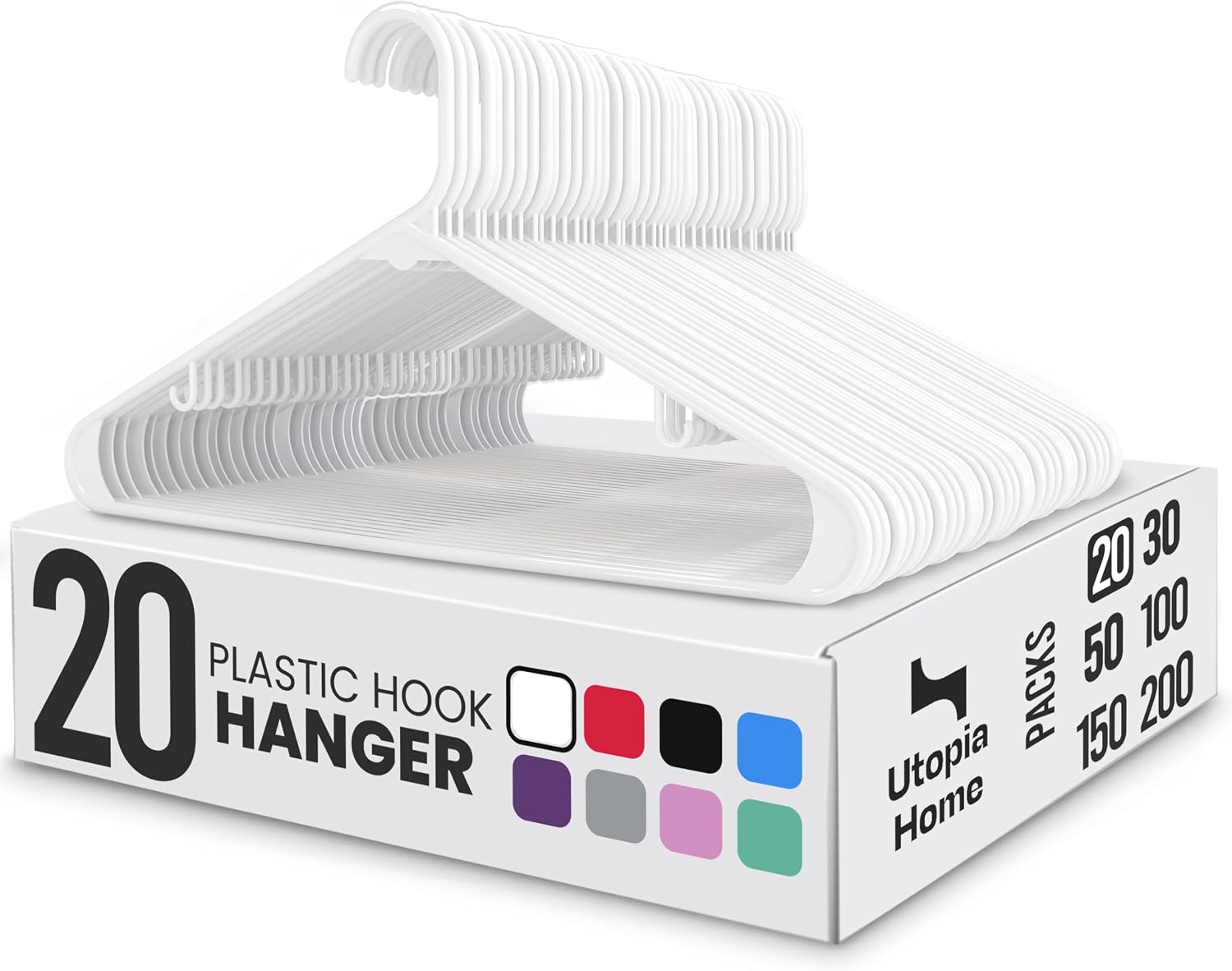 Detalle de Utopia Home Plastic Hangers, 20-Pack with Built-In Strap Hooks, White