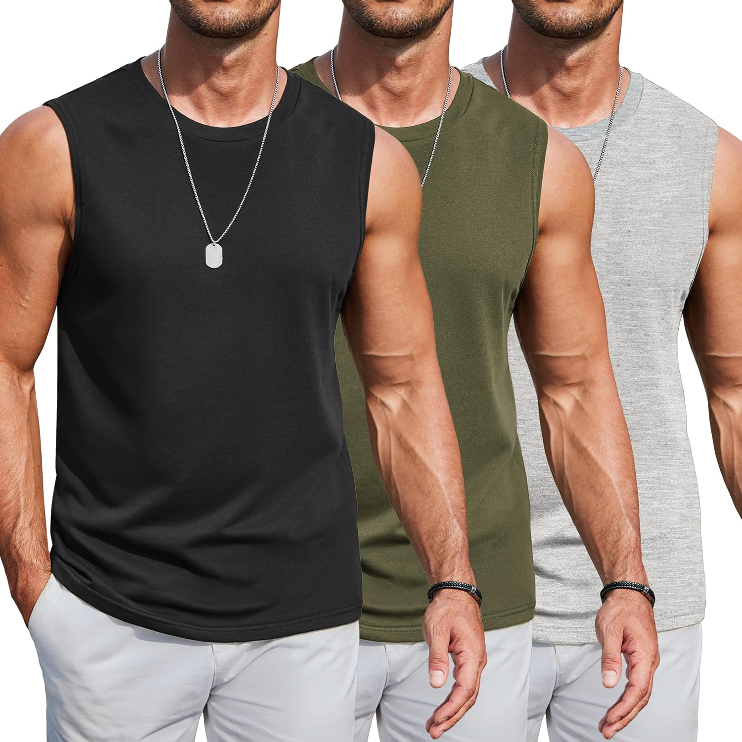 Detalle de COOFANDY Men's Workout Tank Tops Cotton 3 Pack – Soft, Lightweight Sleeveless Muscle Shirts