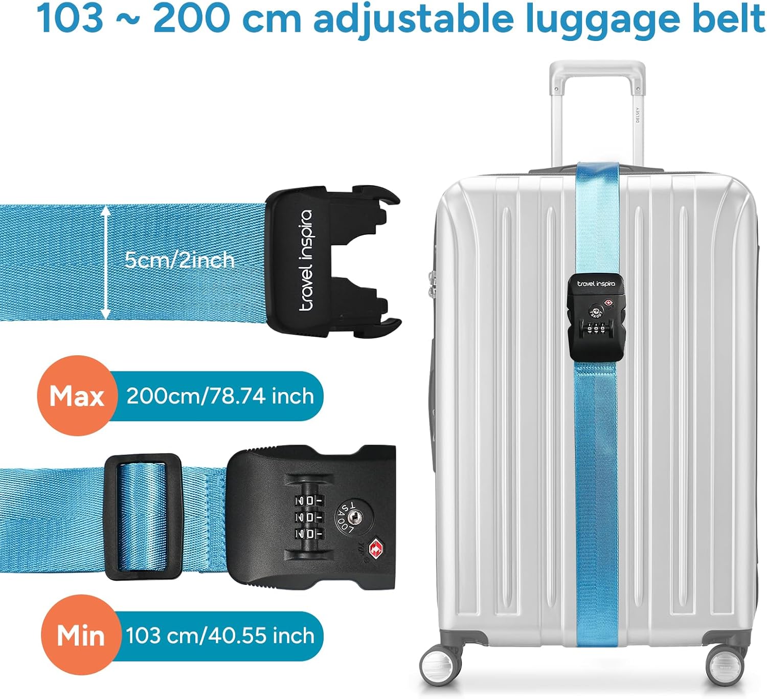 Detalle de Travel Inspira TSA Approved Luggage Straps for Suitcases (Blue)