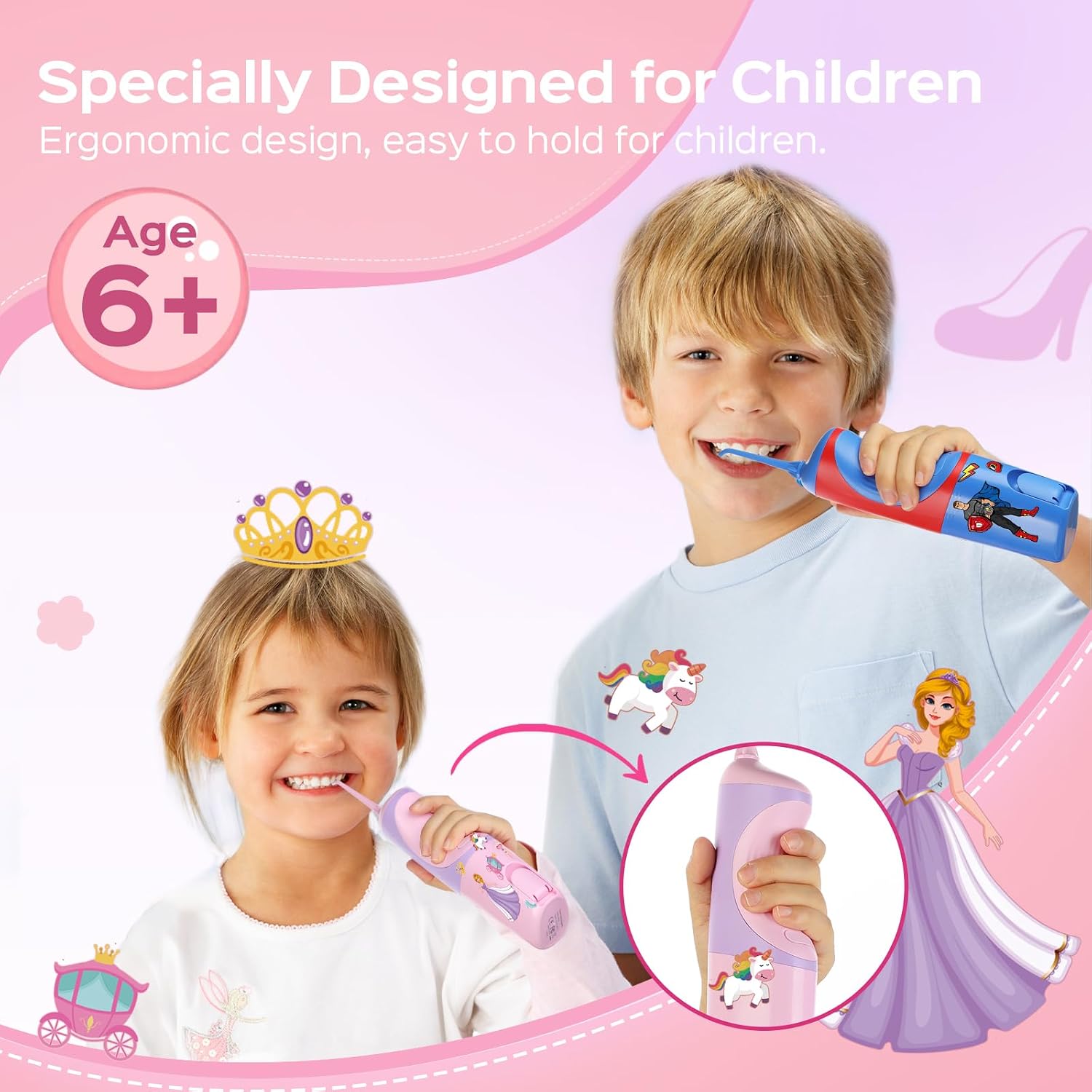 Thumbnail 5 de COSLUS C31 Kids Water Flosser Deep Cleaning – 4 Modes, 2 Tips, Safe for Gums (Pink/Purple)