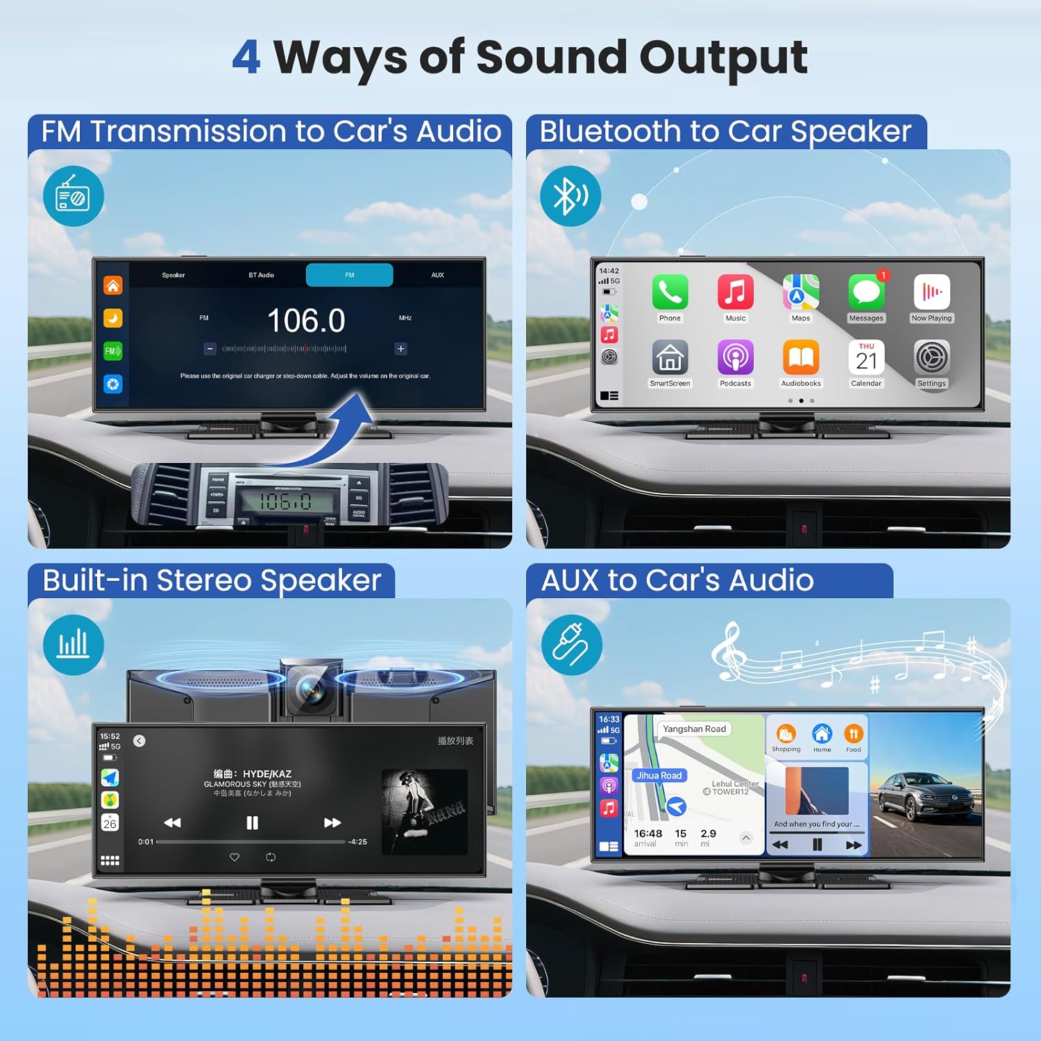 Thumbnail 6 de 11.5-inch Wireless CarPlay & Android Auto Car Tablet Pro Max with 4K Front and 1080P Rear Camera, Mirror Link, AUX/FM/Bluetooth, 64GB SD