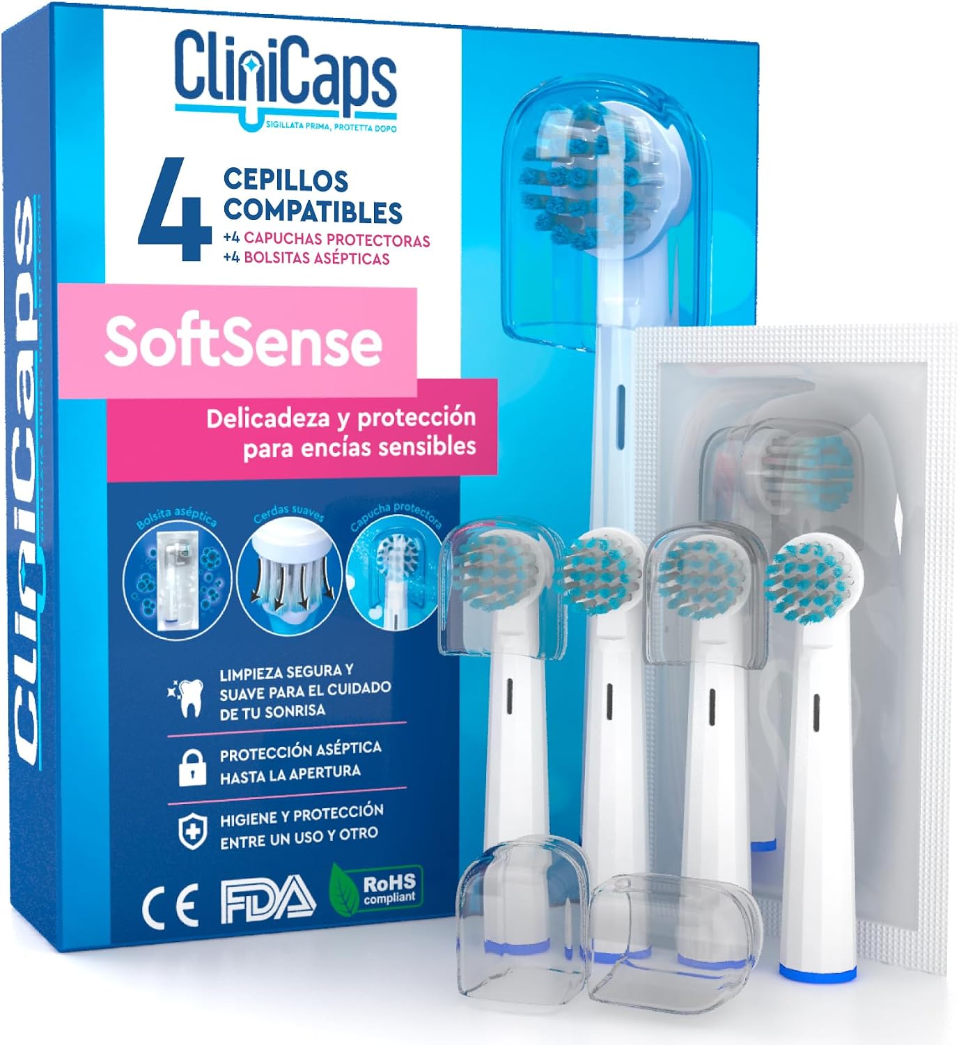 Detalle de Cabezales CliniCaps SoftSense 4 unidades