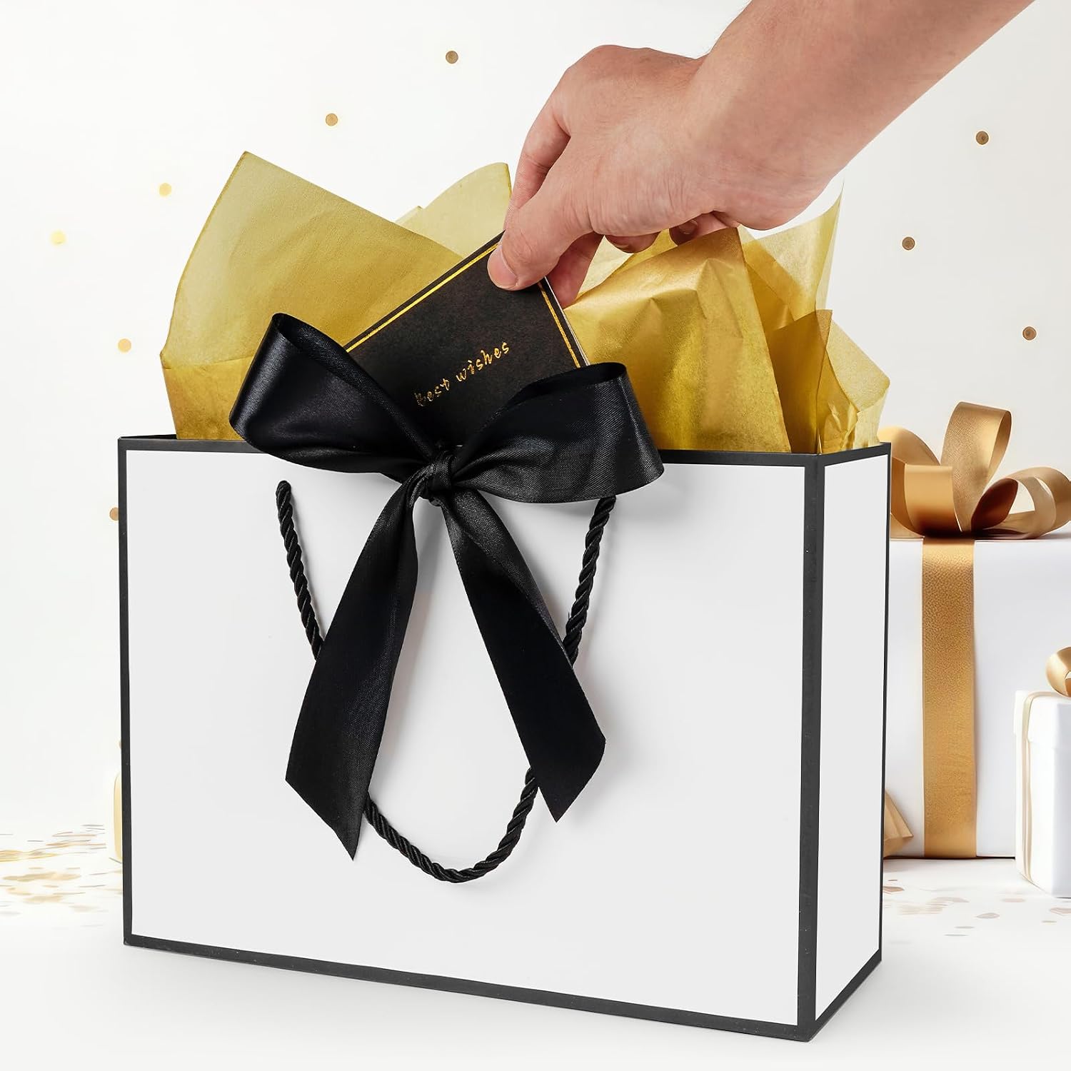 Thumbnail 3 de Mifferer Geschenktüten-Set (2 Papier-Tüten mit Griffen, 2 Karten & Seidenpapier) für Frauen, Mädchen & Brautjungfern