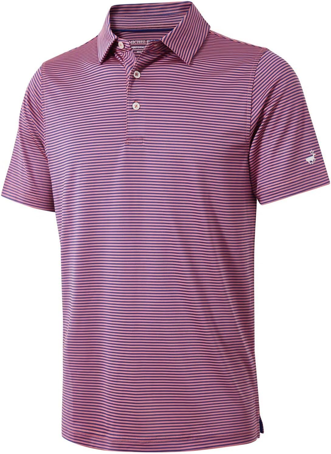 Thumbnail 6 de MICHEL ROUEN Men’s Striped Golf Polo Shirt (Moisture Wicking Dry Fit, UPF 30+)