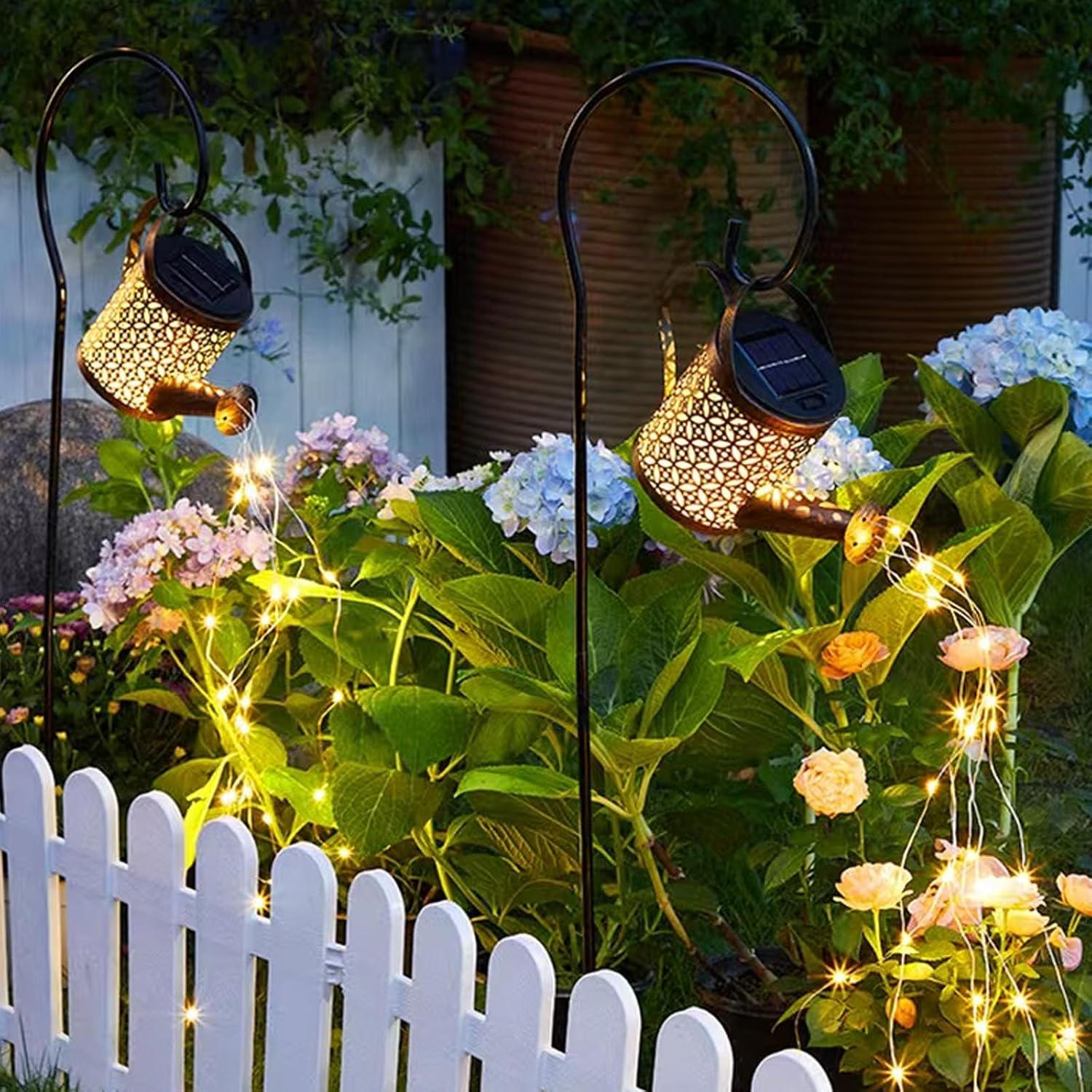 Detalle de Neioaas Solar Watering Can Lights – LED solar lantern string lights for outdoor garden decor (IP65, 36 LEDs, replaceable battery)
