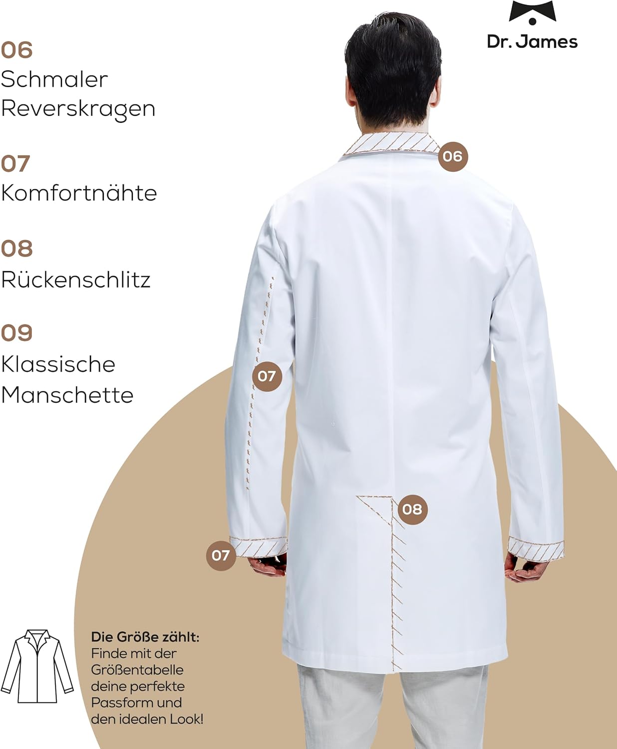 Thumbnail 2 de Dr. James Premium Lab Coat for Men with Smartphone Pockets, Tailored Fit, 38" Length