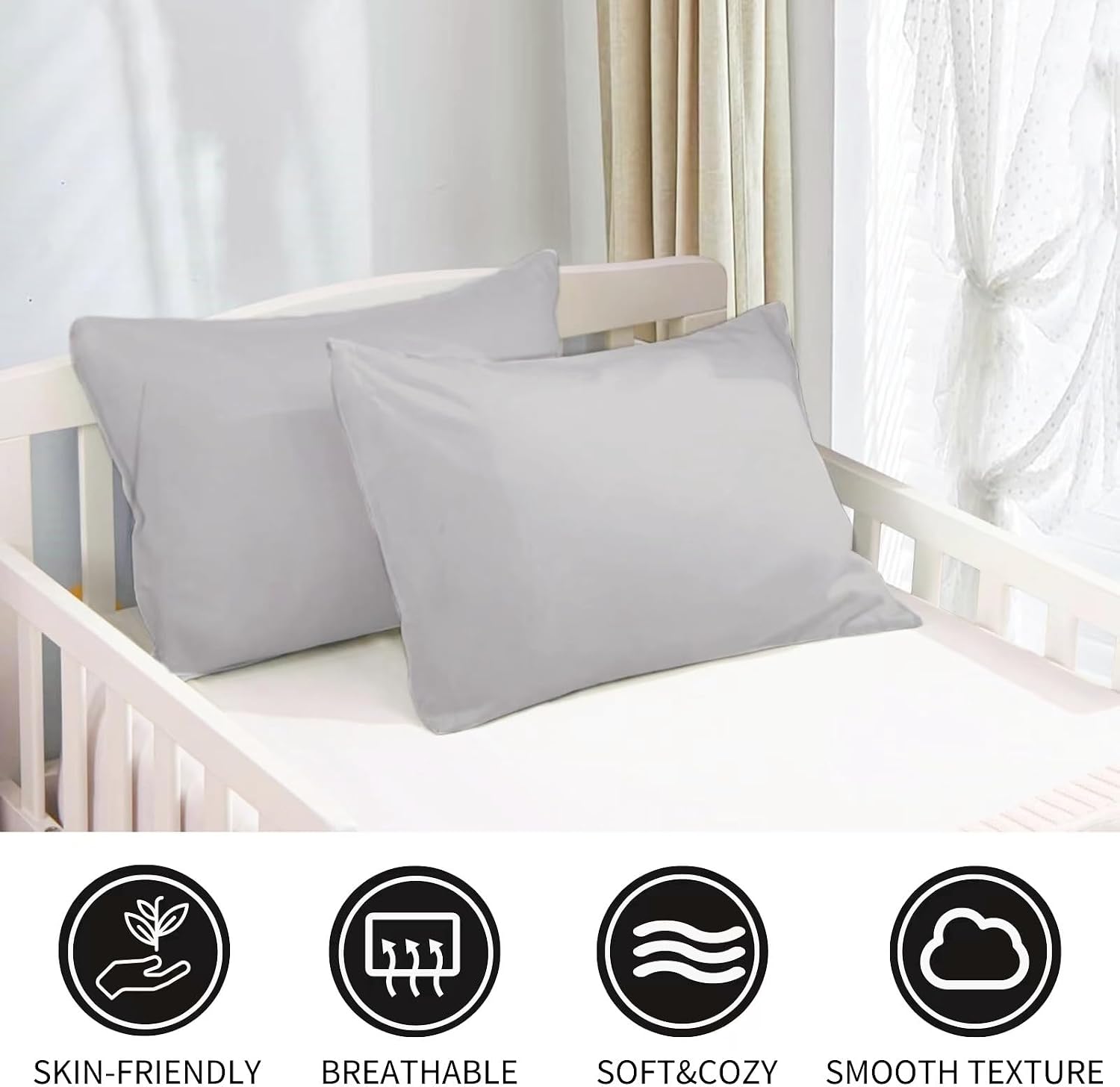Detalle 2 de SeClovers Toddler Pillowcases, 2-Pack, 13 x 18-Inch Cotton, Grey