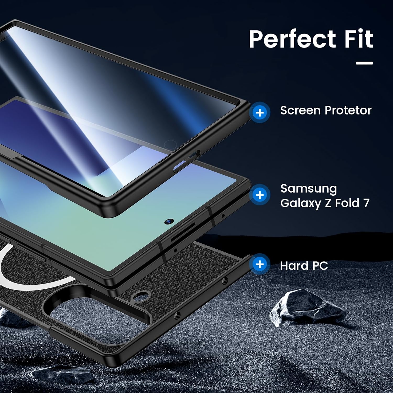 Thumbnail 4 de HWeggo for Samsung Galaxy Z Fold 7 Case (Magnetic Charging Compatible) with Built-in 9H Screen Protector, Ultra Slim Matte Black