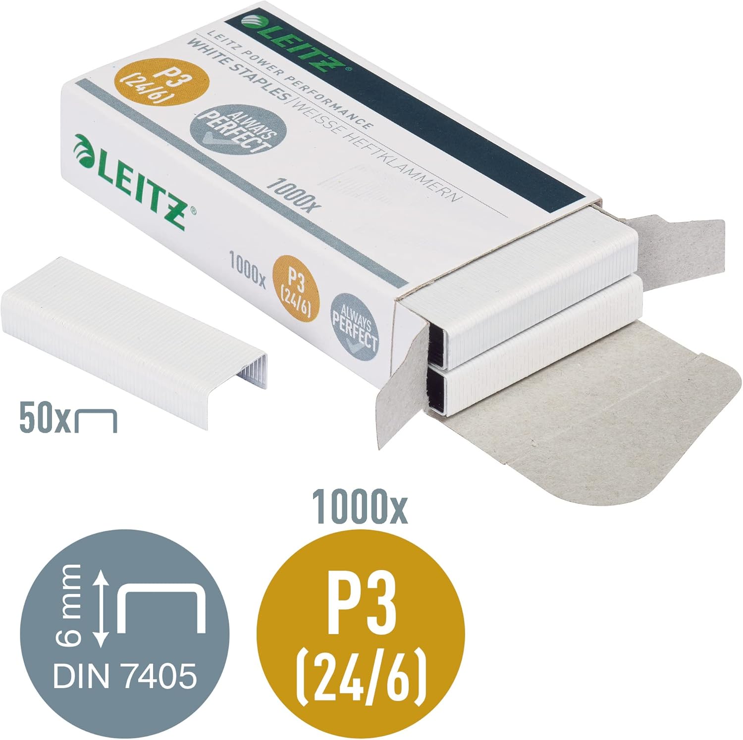 Thumbnail 1 de Leitz Power Performance Heftklammern P3 (24/6), 10x 1000 Stück, verzinkt, weiß – Modell 55540000