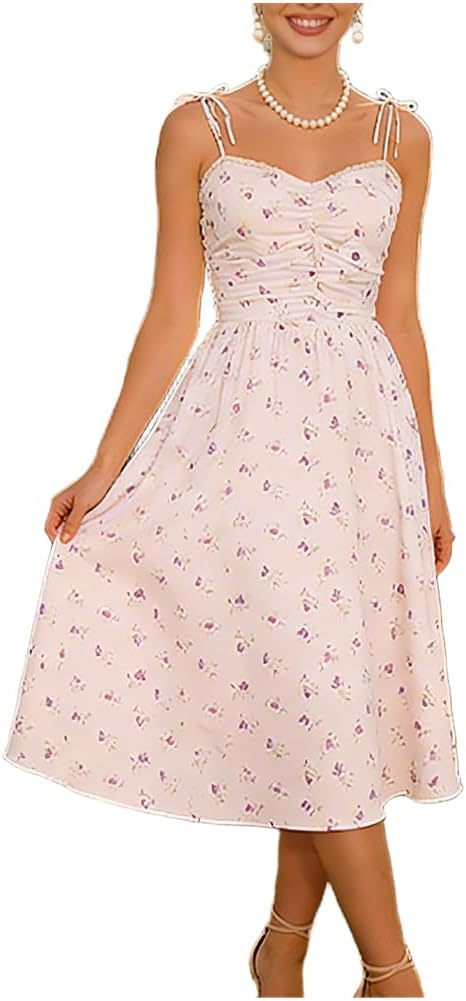 Detalle 1 de Belle Poque Robe d'été décontractée à bretelles spaghetti pour femme
