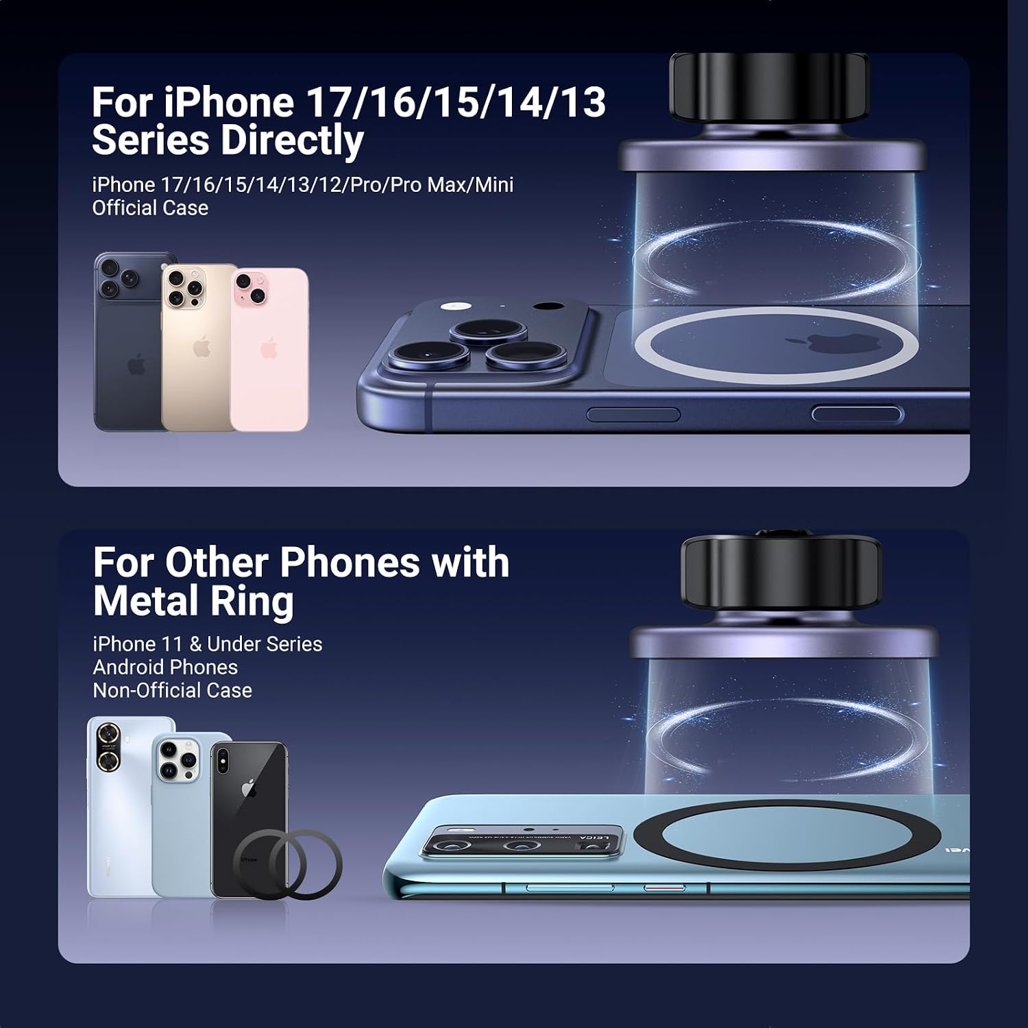 Detalle de UGREEN マグネット式車載スマホホルダー エアコン吹き出し口対応・片手着脱・4.3-7.6インチ対応
