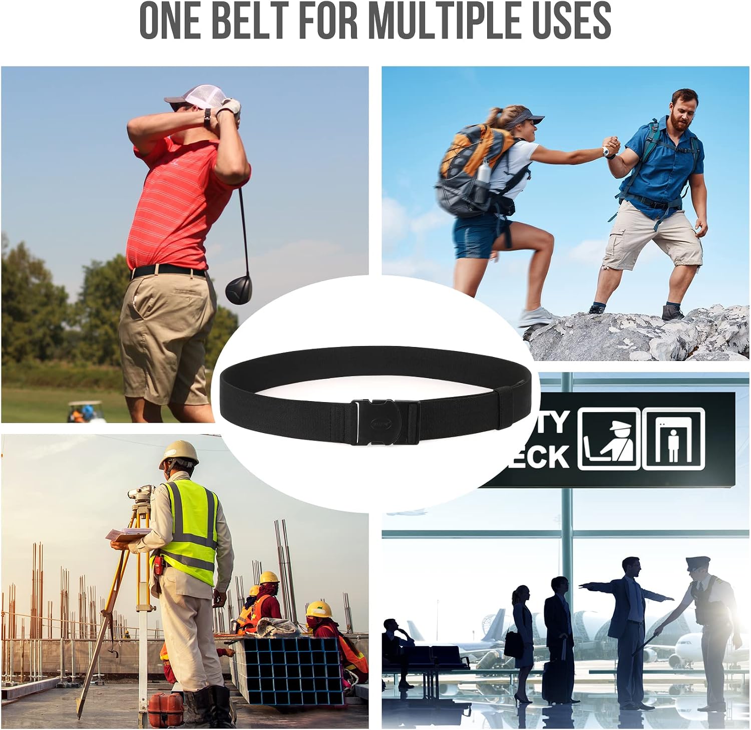 Thumbnail 6 de WHIPPY Mens Elastic Stretch Work Belt (Metal-Free Quick-Release Buckle) – Unisex Adventure Sports Belt