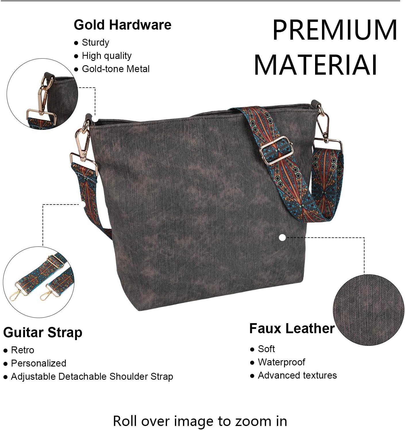 Detalle de Gladdon women’s hobo crossbody leather tote bag with adjustable strap (PU leather)