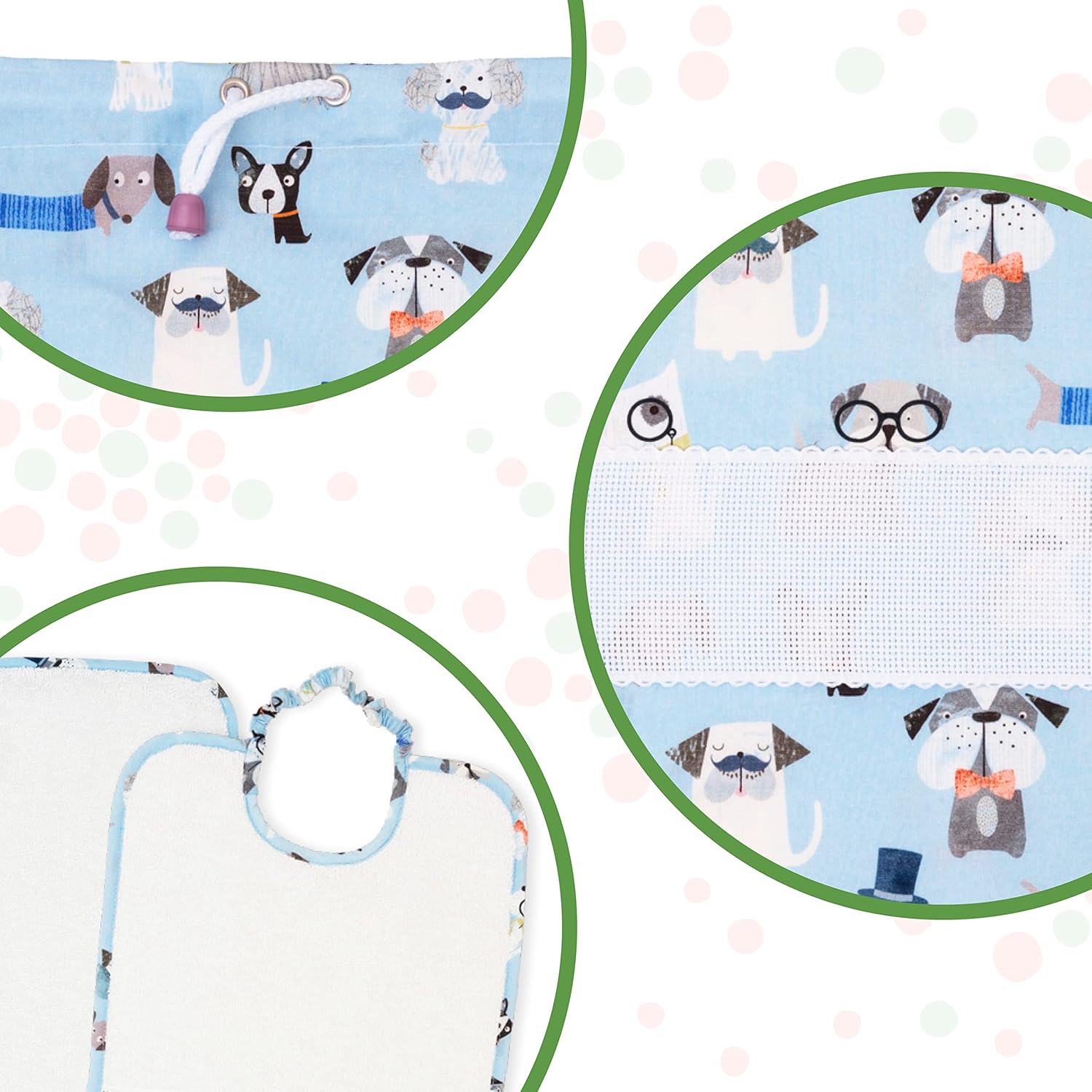 Thumbnail 3 de Filet - Set Asilo Tre Pezzi Ricamabile (Bavaglino, Asciugamano, Sacchetto) in Cotone stampato azzurro fantasía Cagnolini