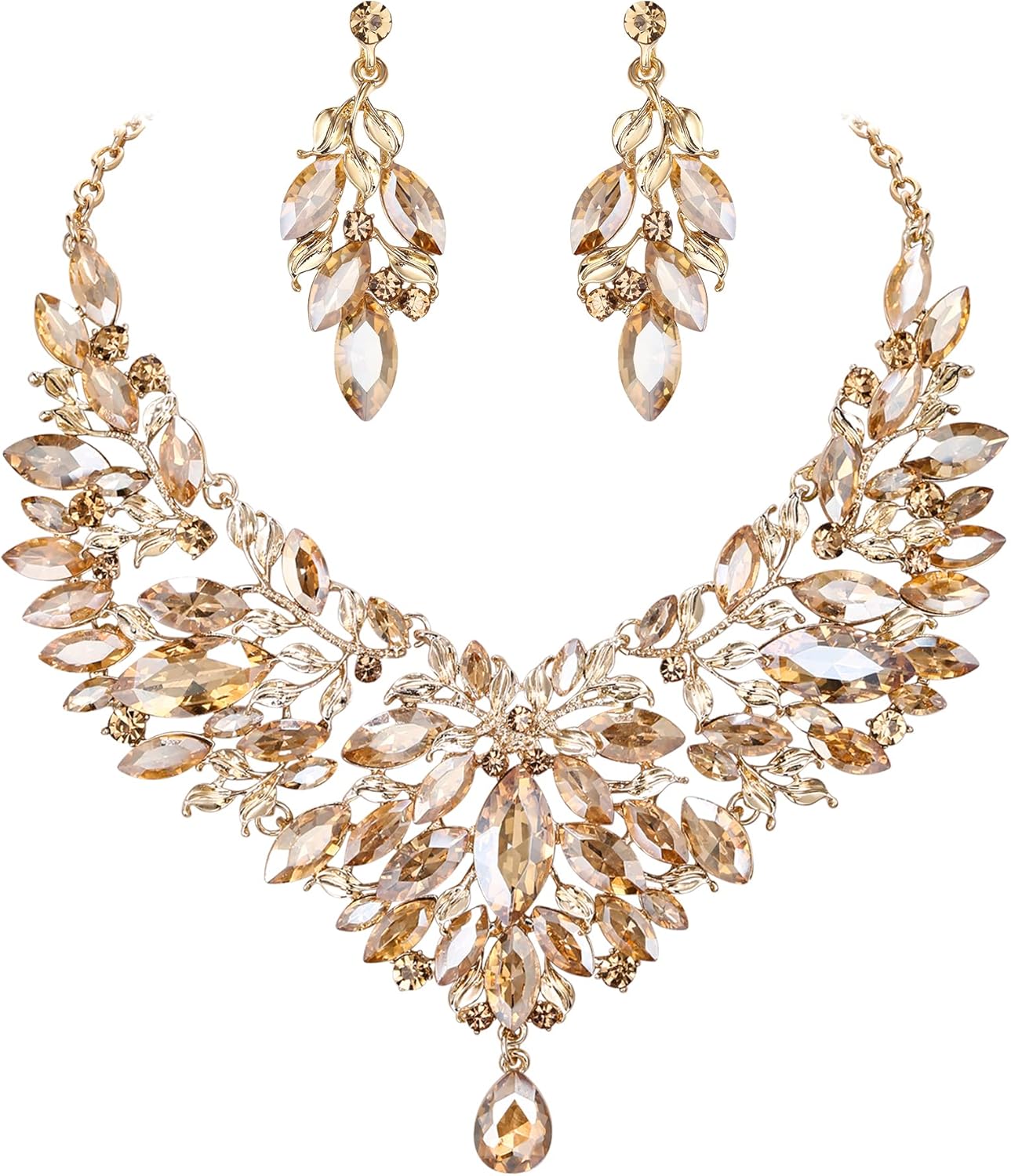 Thumbnail 4 de Parure de bijoux Clearine pour mariée : collier en cristal strass et boucles pendantes