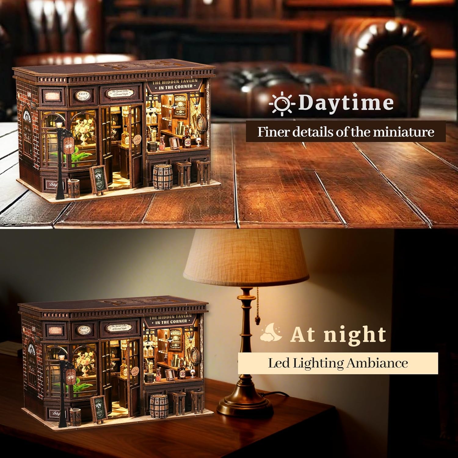 Detalle de LUMYCE Kit Book Nook DIY per Adulti – Taverna in Miniatura con Luci LED da Montare