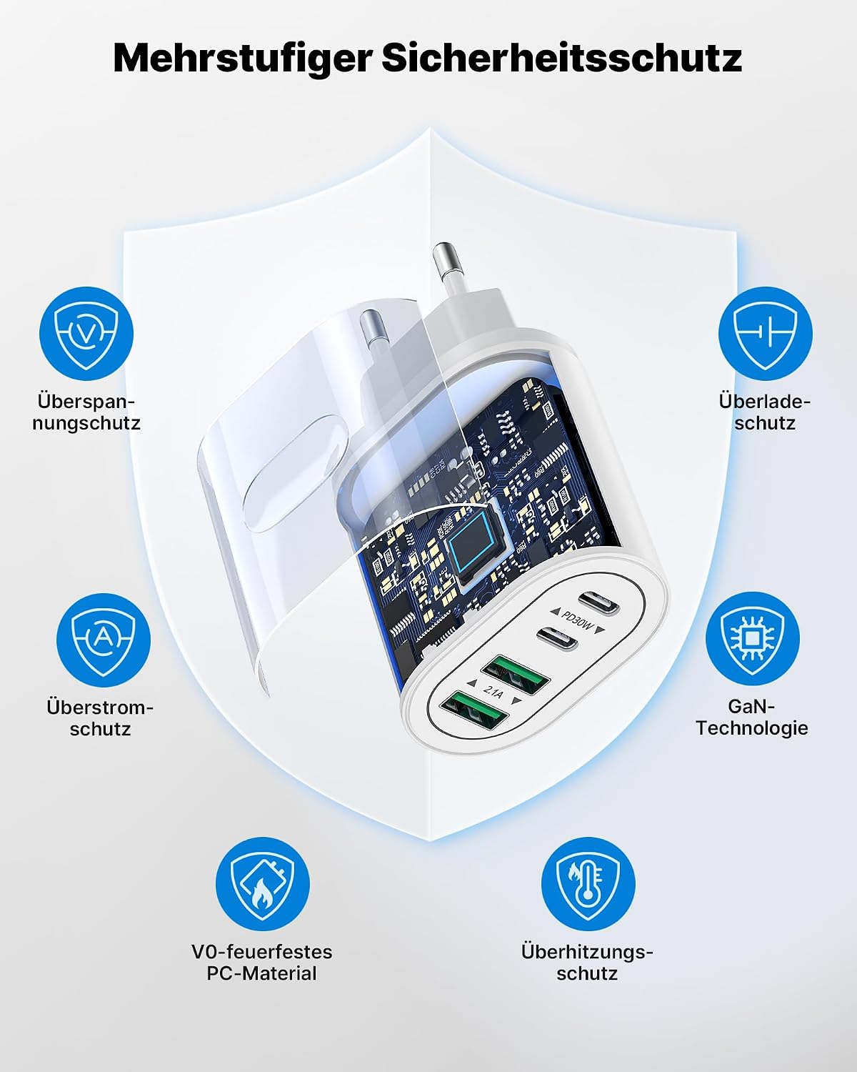 Detalle de 2-Port/4-Port USB-C Ladegerät (60 W) im 2er-Pack mit PD 3.0 für iPhone, iPad & Samsung