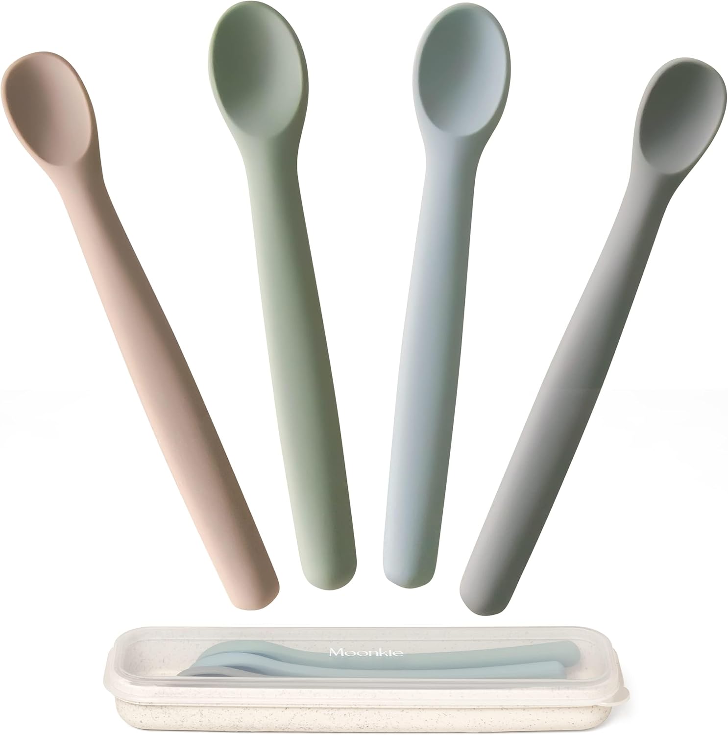 Detalle de Moonkie silicone baby spoons set of 4 (soft-tip, bendable training spoons)