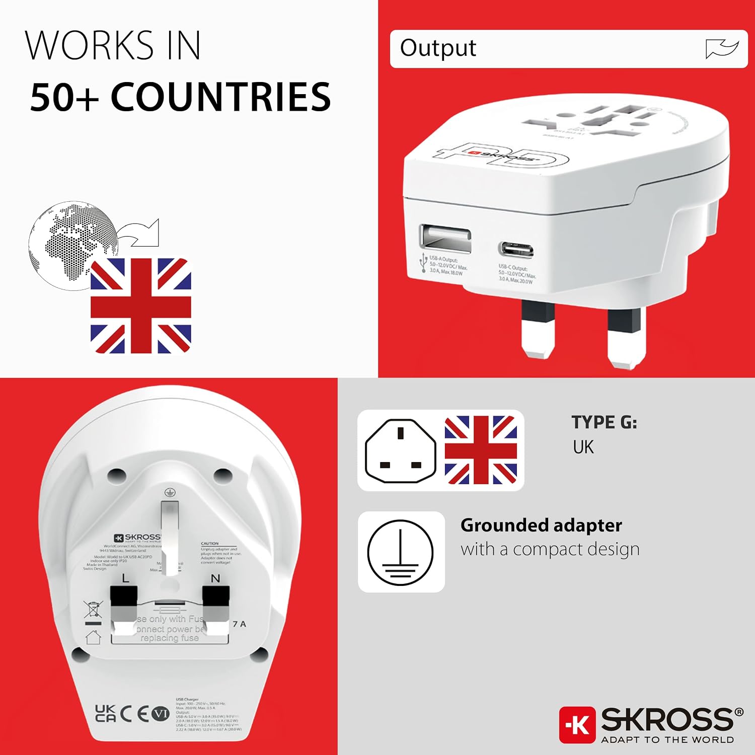 Detalle 2 de SKROSS World to UK USB AC20PD Travel Adapter