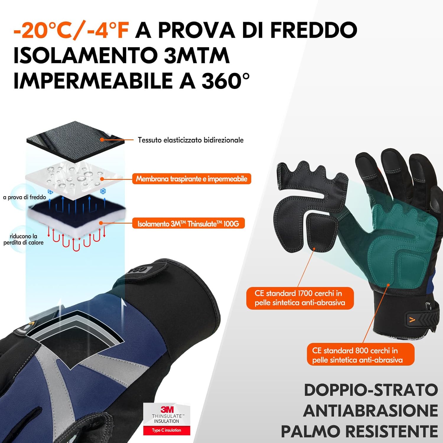 Thumbnail 1 de Vgo... Guanti da lavoro invernali impermeabili e termici fino a -20 °C, con touchscreen