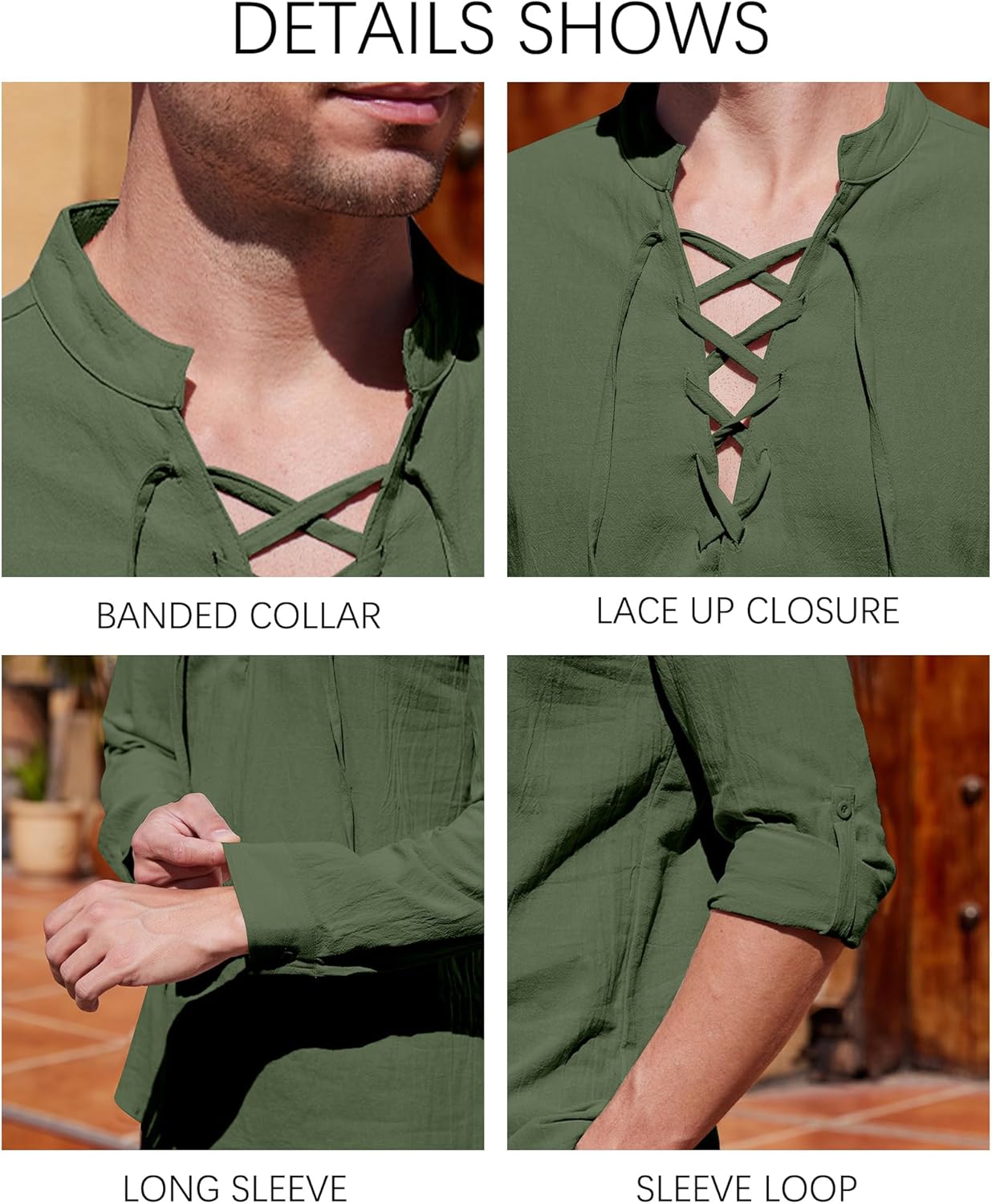Thumbnail 3 de YAOHUOLE Linen Shirt Men: Classic Medieval Lace Up Long Sleeve, Retro Viking Top for Cosplay and Everyday Wear