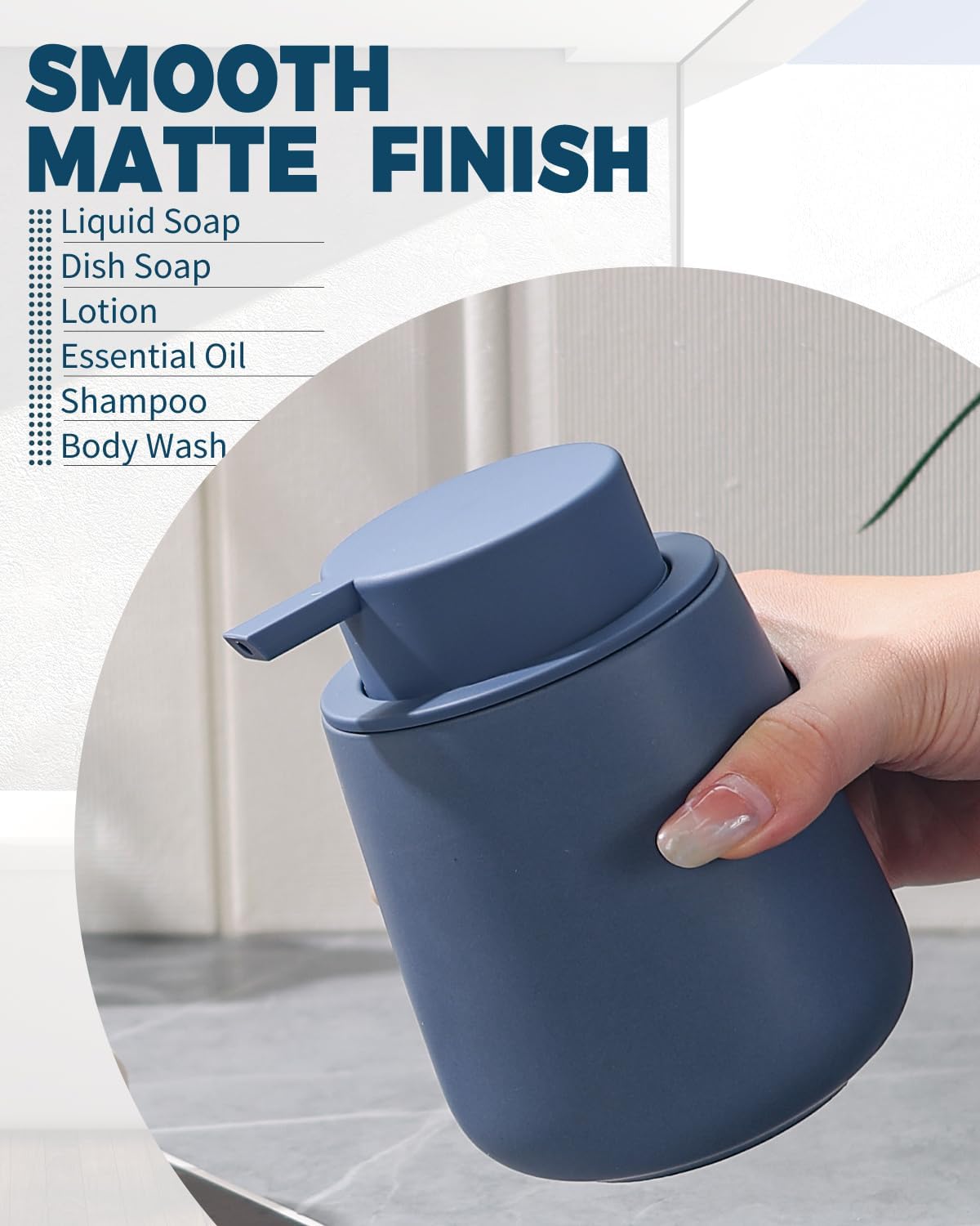 Thumbnail 4 de BosilunLife ceramic dish soap dispenser in blue (12oz, refillable pump)