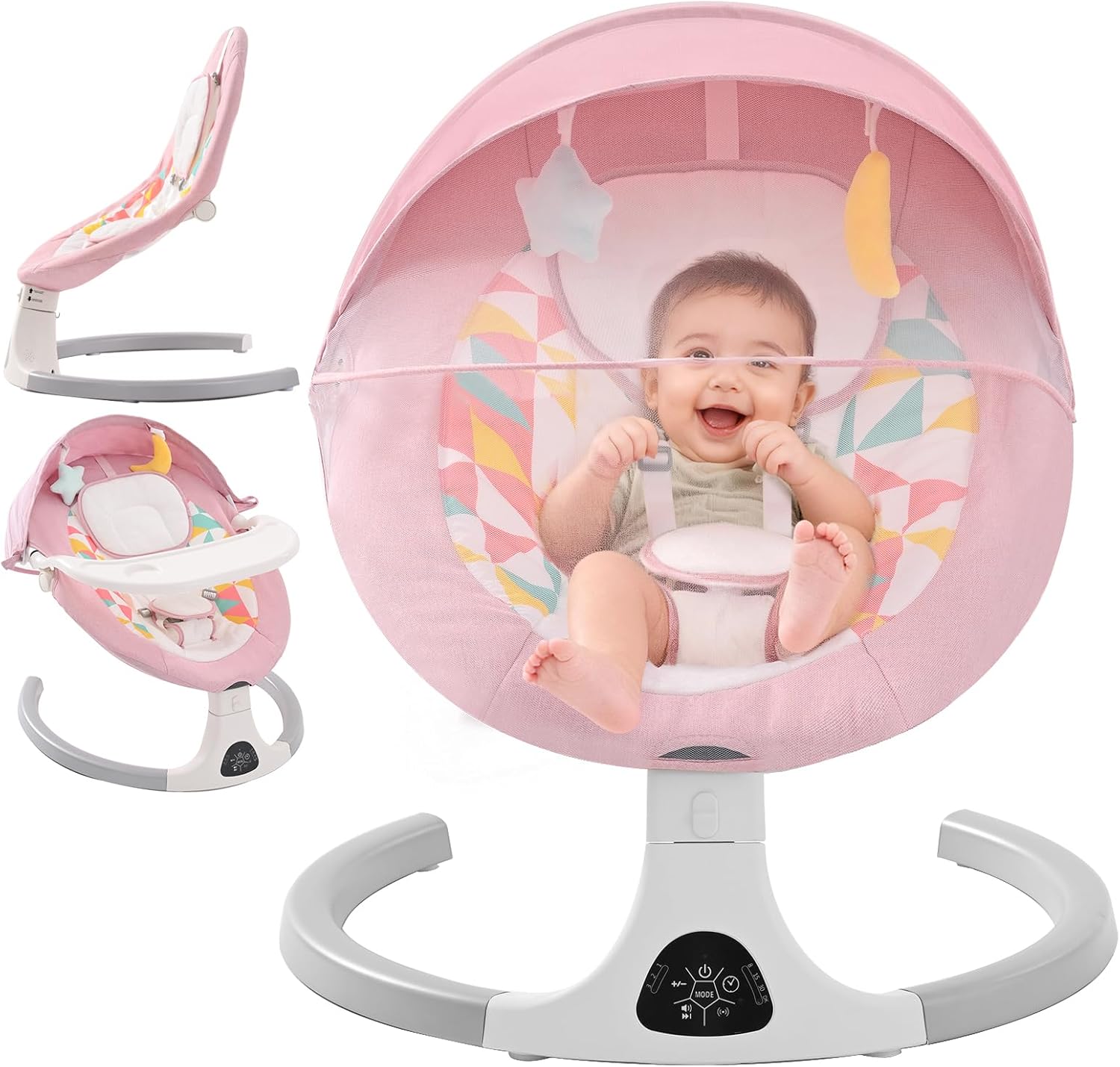 cozydwells Baby Bouncer from Birth Electric Swing Chair with Bluetooth (Pink)