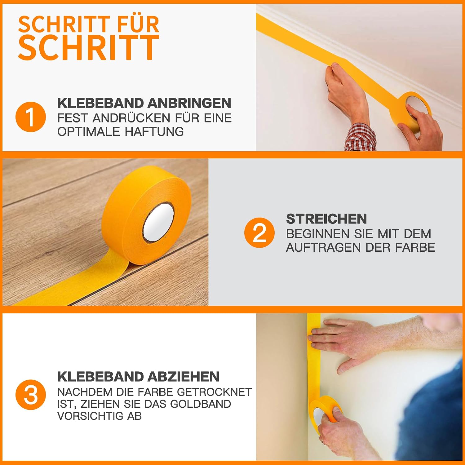 Thumbnail 3 de Taiyeestar Malerkrepp Goldband 4 Rollen 30 mm x 50 m – Profi-Abdeckband für präzise Malerarbeiten
