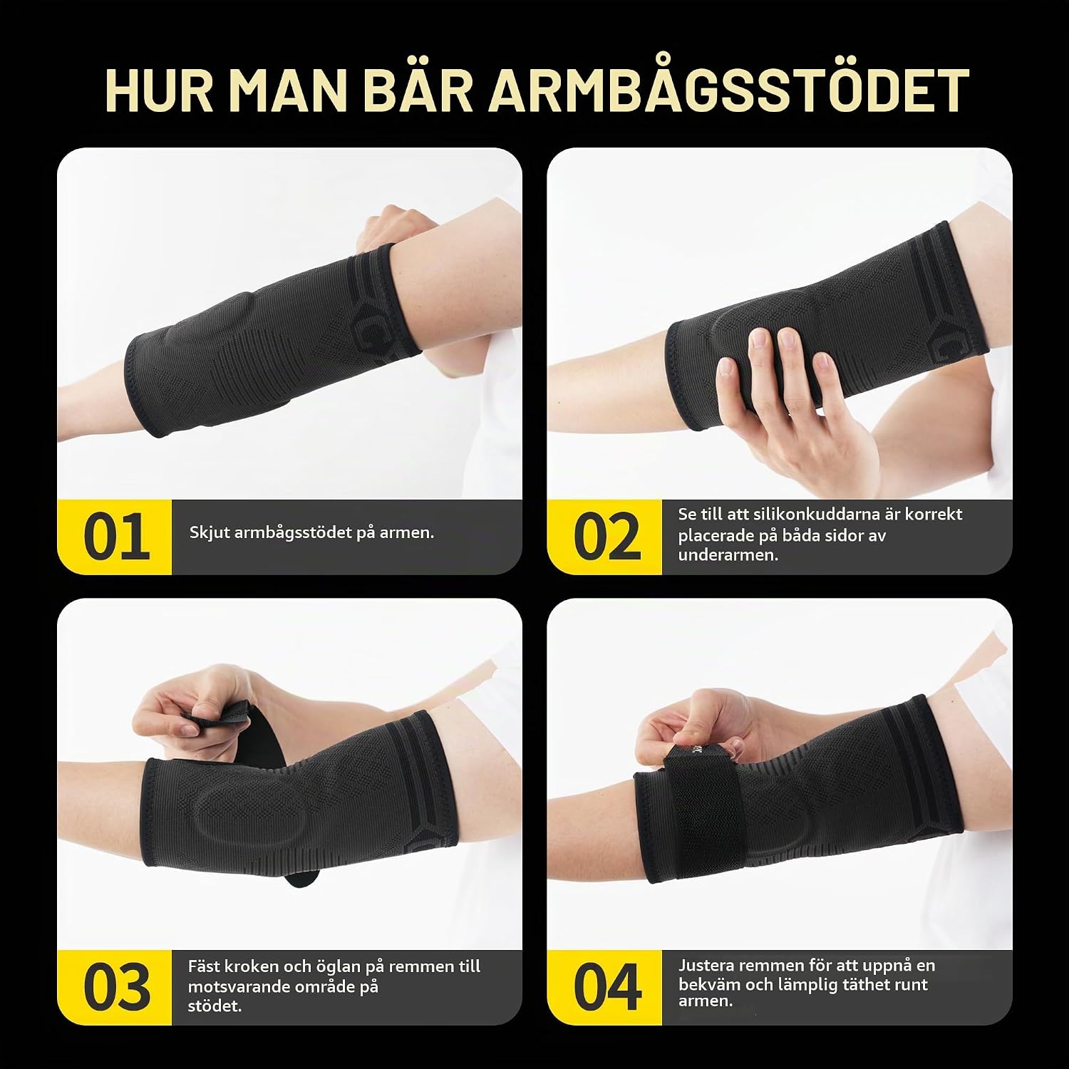 Detalle de CAMBIVO EB30 armbågsbandage med gelkuddar, justerbara remmar och 2-pack