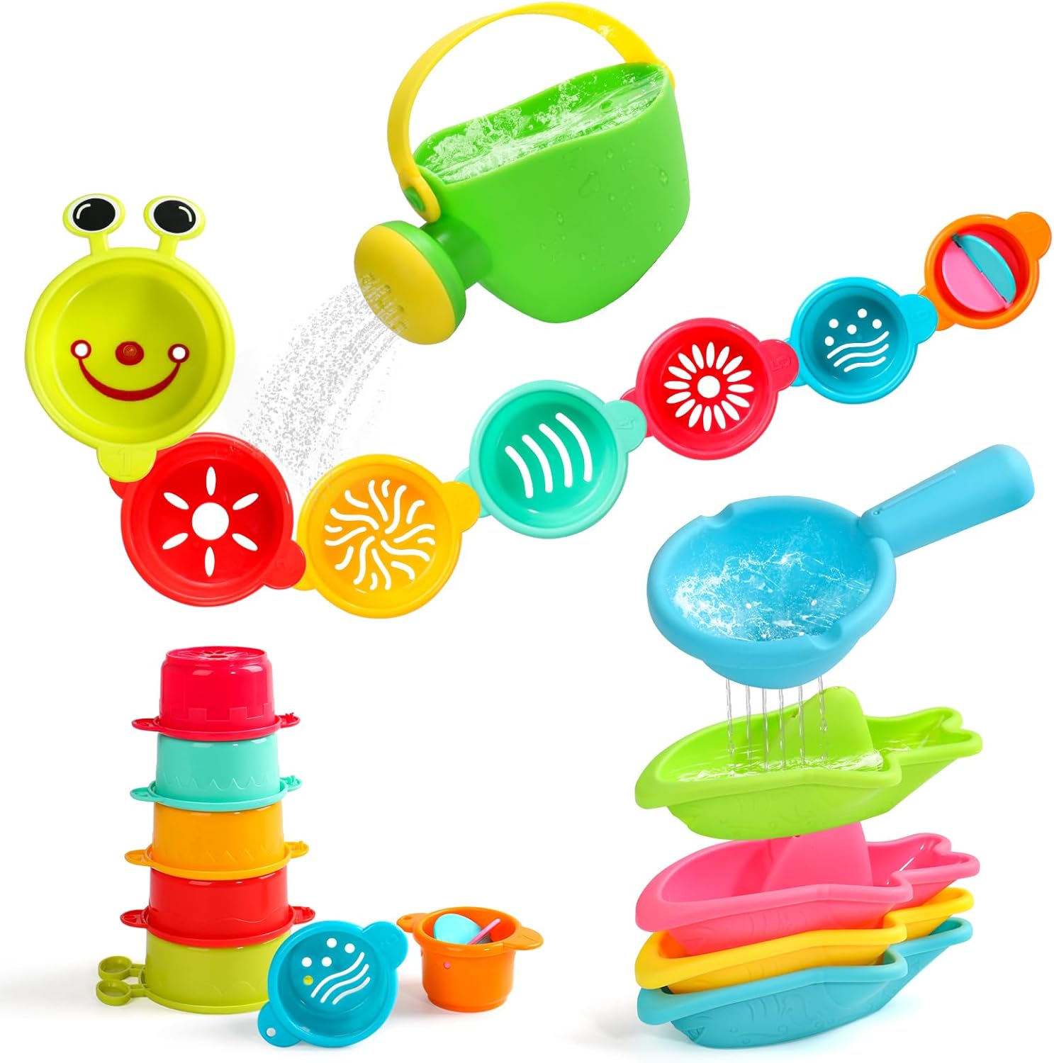 Detalle de Badespielzeug-Set für Kinder ab 1 Jahr – 13-teiliges, schimmelfreies Badewannenspielzeug für Badewanne, Pool und Strand