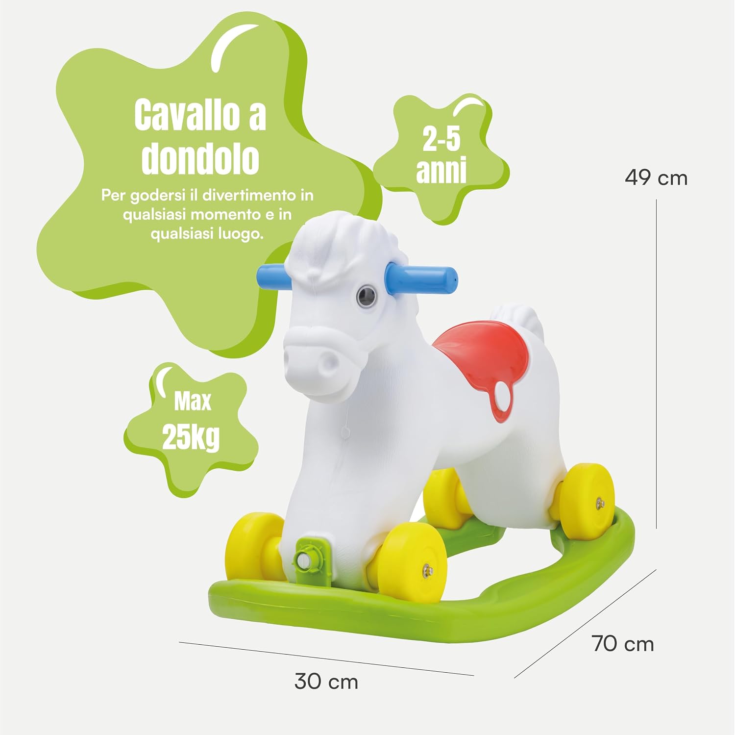 Detalle de Baroni Toys Cavallo a Dondolo Cavalcabile 2 in 1 – Cavallino Bianco