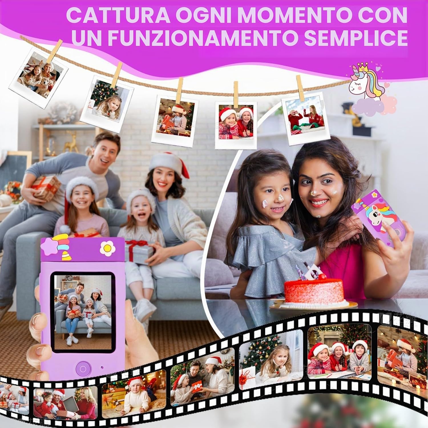 Thumbnail 6 de ARNSSIEN Macchina Fotografica per Bambini A200 con Obiettivo Girevole 180° – 1080P, touchscreen 2,8" e Custodia in Silicone
