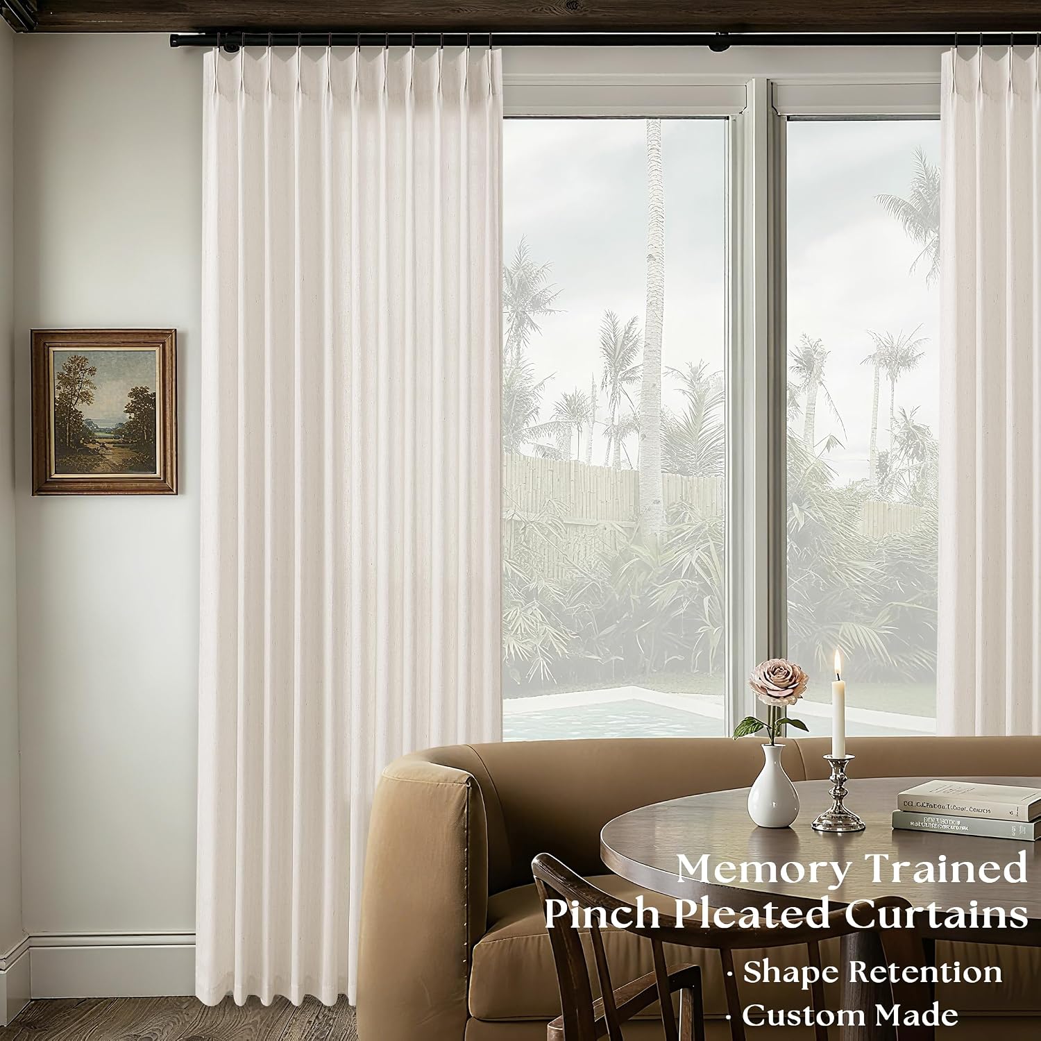 Thumbnail 4 de Dukiyo Pinch Pleated Curtain 72" Wide x 90" Long Cream Ivory Linen Drapes for Patio Sliding Glass Door