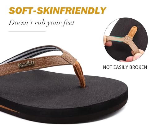 Thumbnail 6 de KuaiLu Women's Arch Support Flip Flops: Cushioned Leather Sandals for All-Day Comfort
