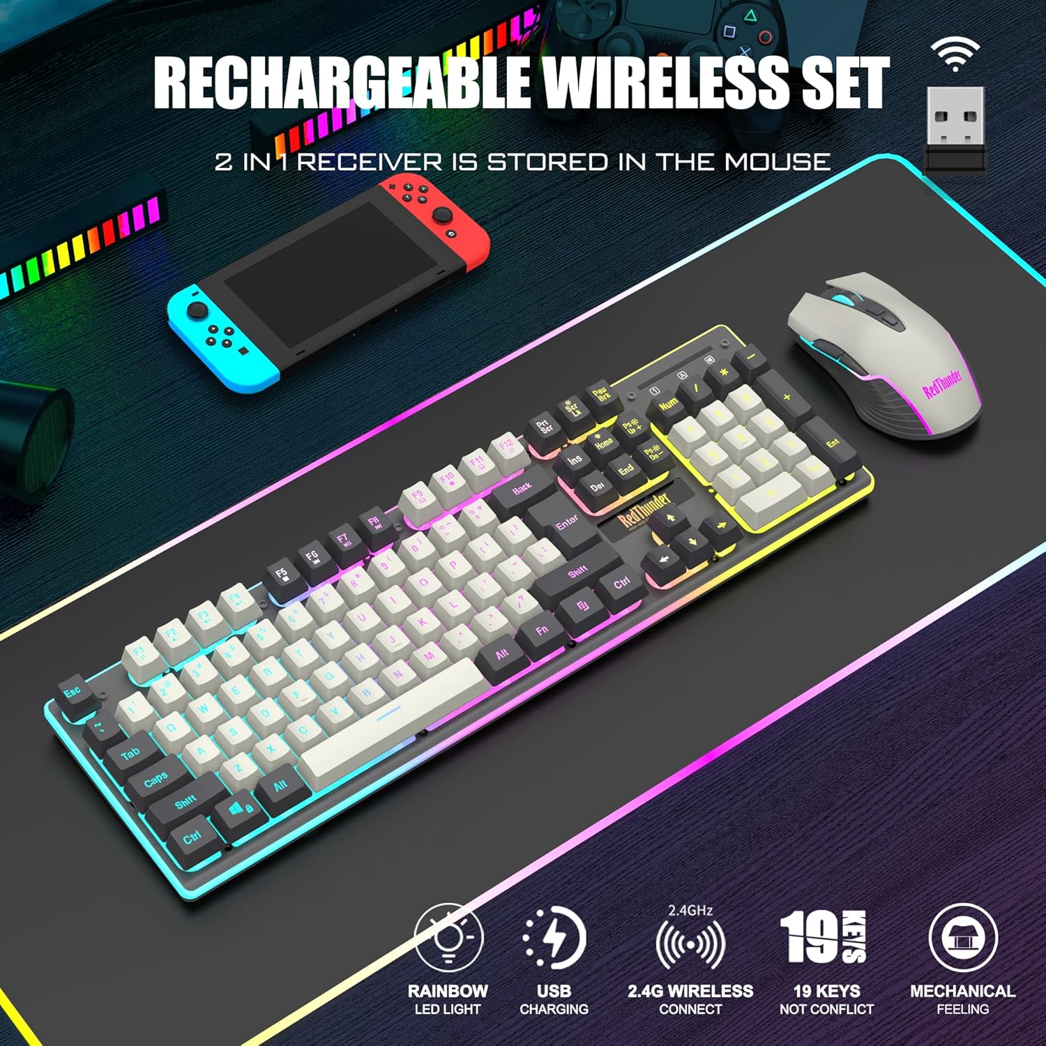 Thumbnail 1 de RedThunder K10 Pro Wireless Gaming Keyboard and Mouse Combo