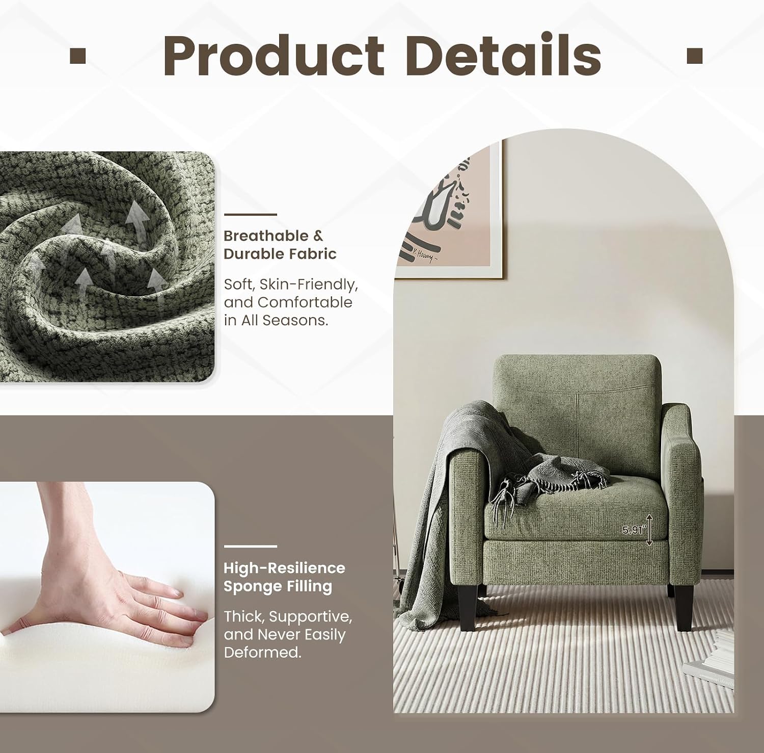 Thumbnail 4 de COLAMY ACW08 Green Accent Chair with Foldable Side Table and Storage