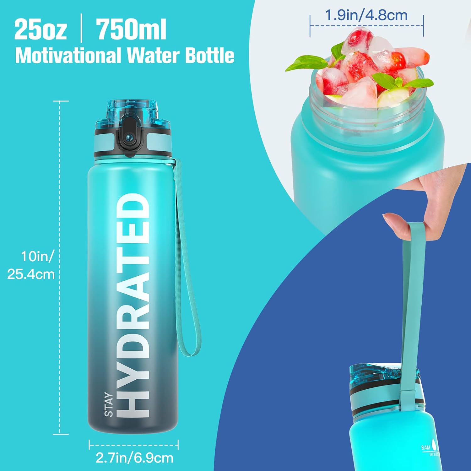 Detalle de Sahara Sailor WBW005 Tritan Sports Water Bottle, 25 oz, Time Markers