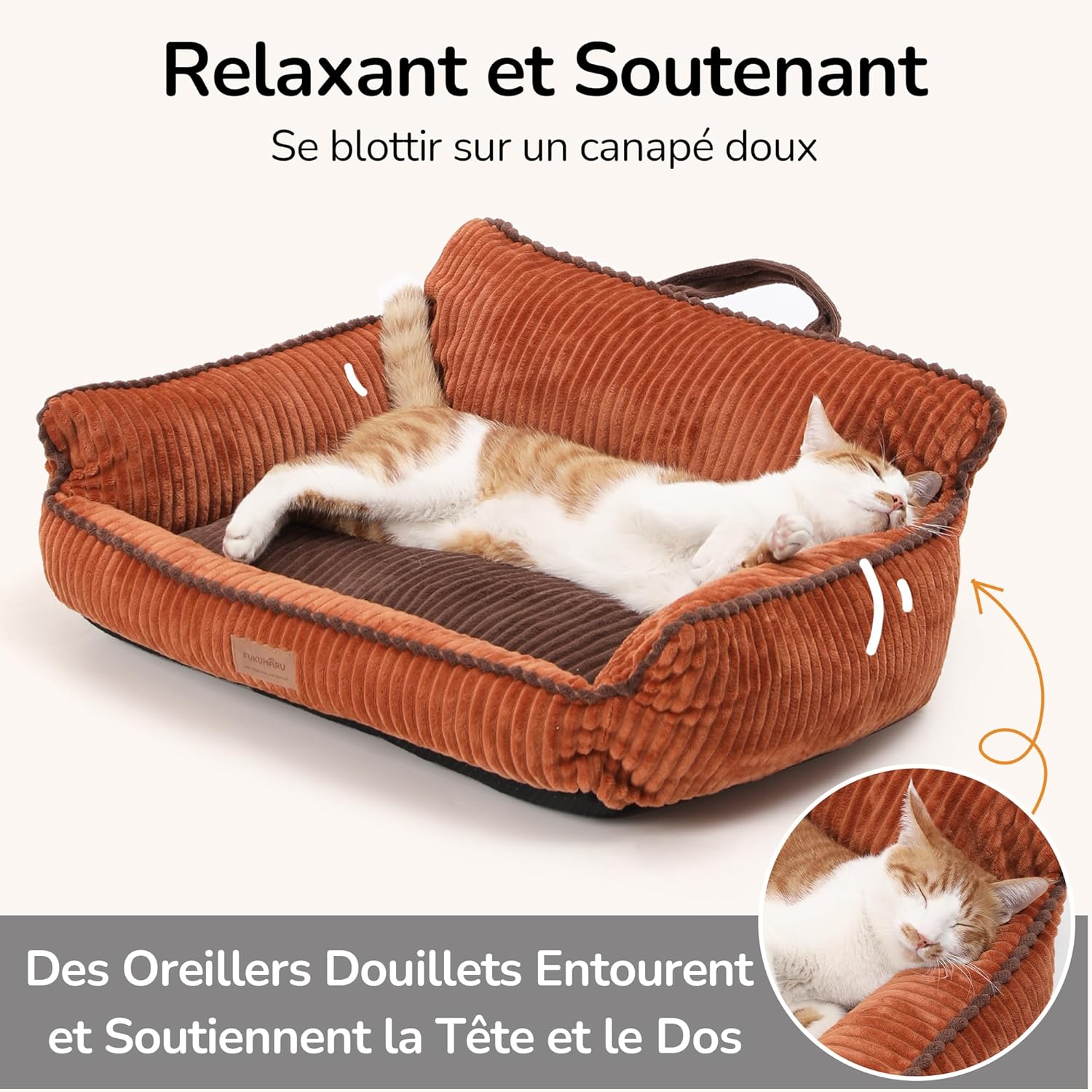 Thumbnail 1 de FUKUMARU Panier pour chien en velours côtelé (71 cm) avec housse lavable et fond anti-dérapant