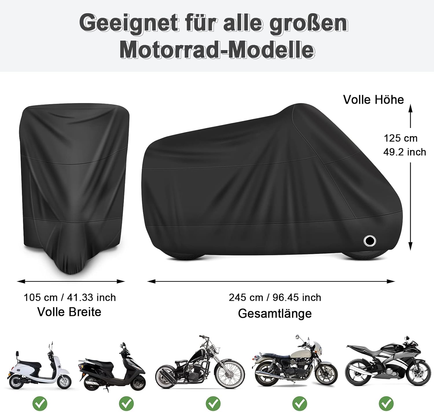 Thumbnail 1 de LIHAO Motorradabdeckung (Abdeckplane) 245 × 105 × 125 cm – winterfest, wasserdicht & UV-geschützt