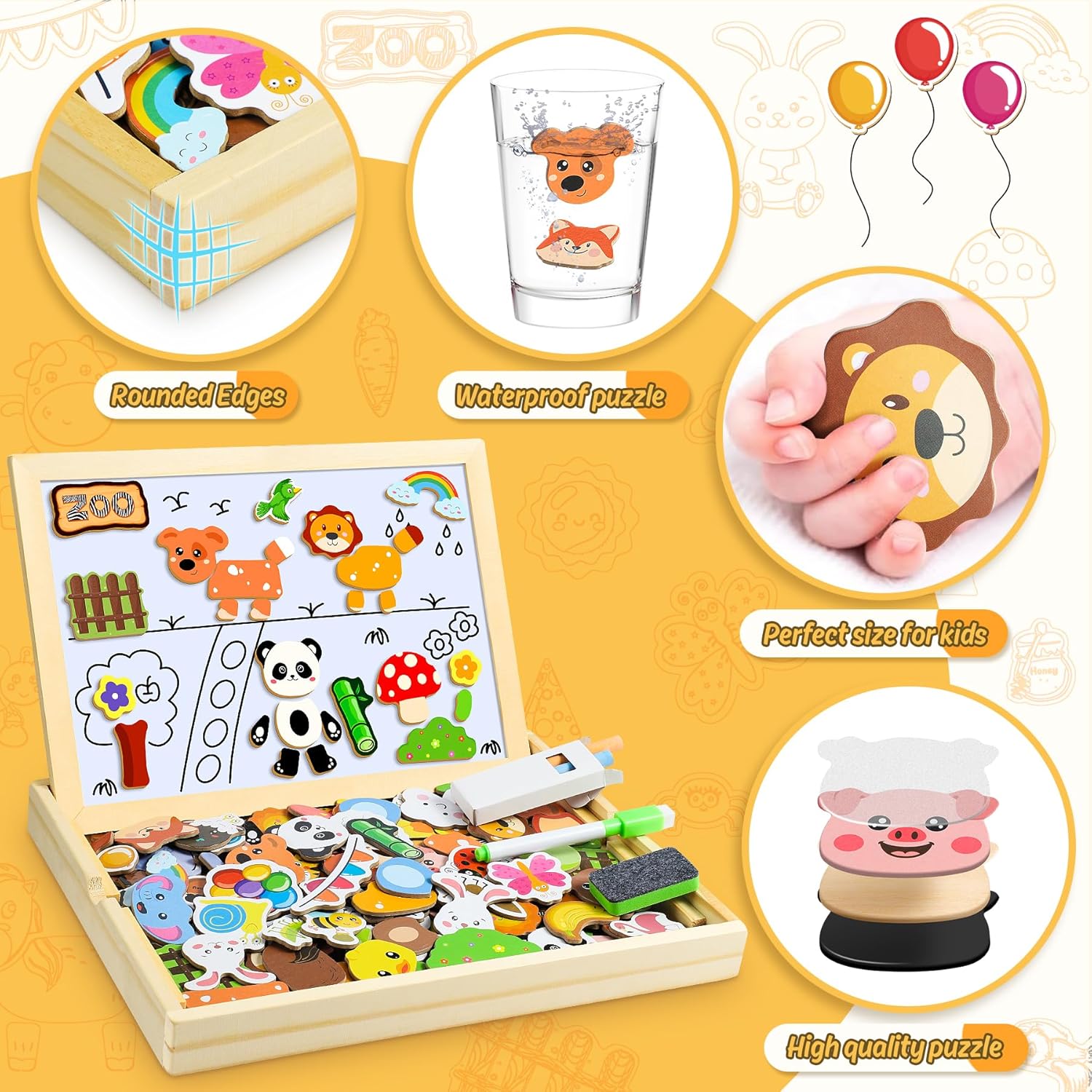 Detalle de COOLJOY magnetisches Holzpuzzle mit Magnettafel (120+ Teile) für Kinder ab 2–3 Jahren