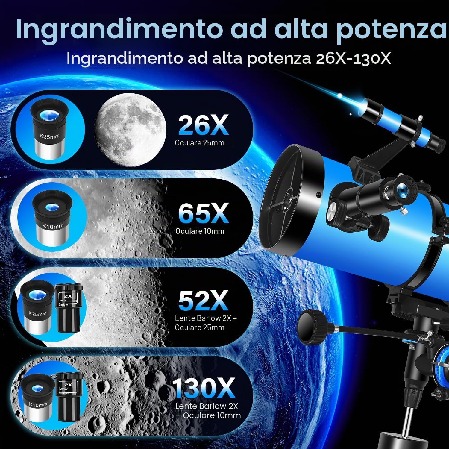 Detalle de Gaterda 150EQ Telescopio Astronomico Professionale con Montatura Equatoriale