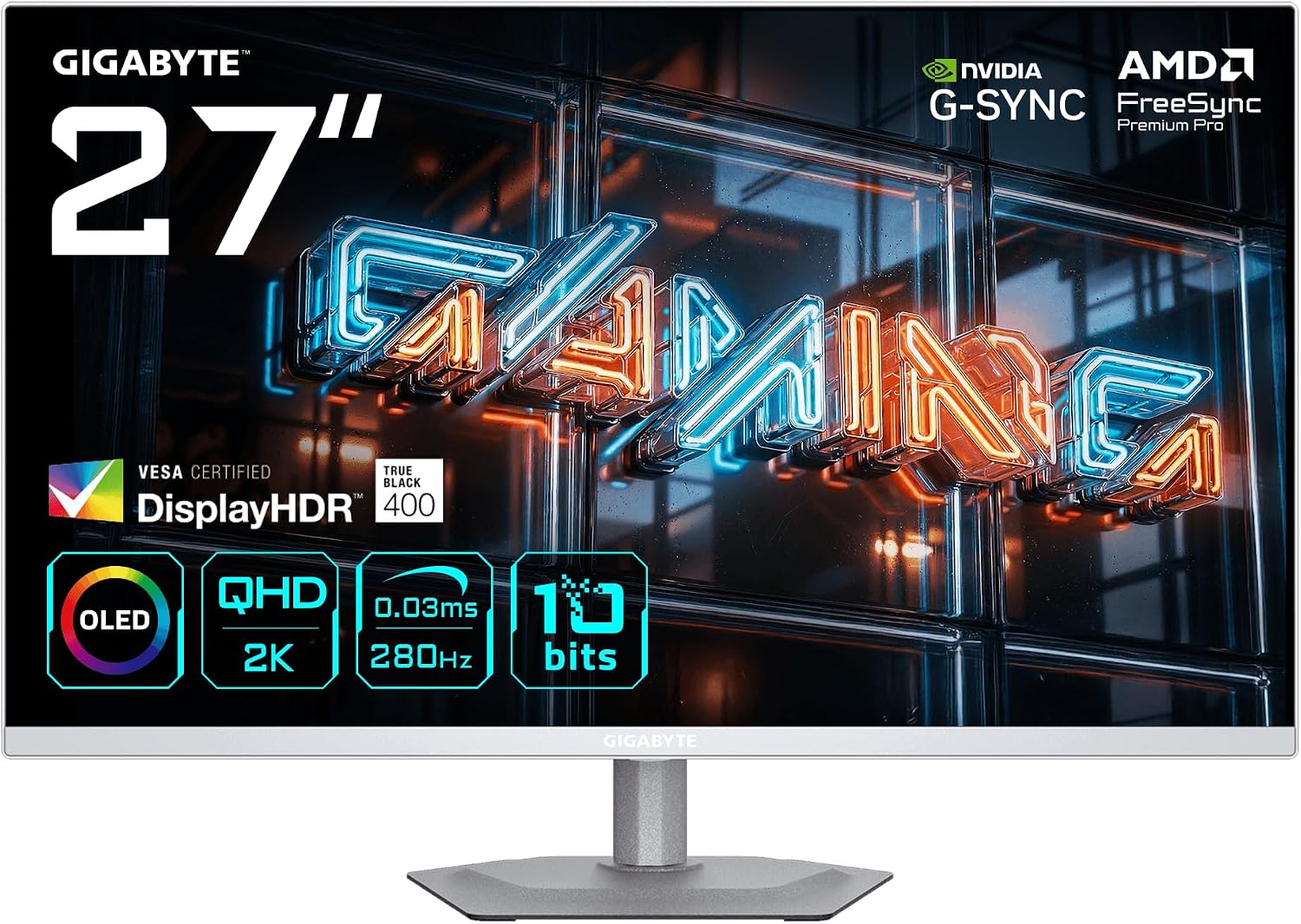 Detalle de Gigabyte MO27Q2A Ice: 27" OLED-Gaming-Monitor mit 2K QHD, 280 Hz, HDR True Black 400