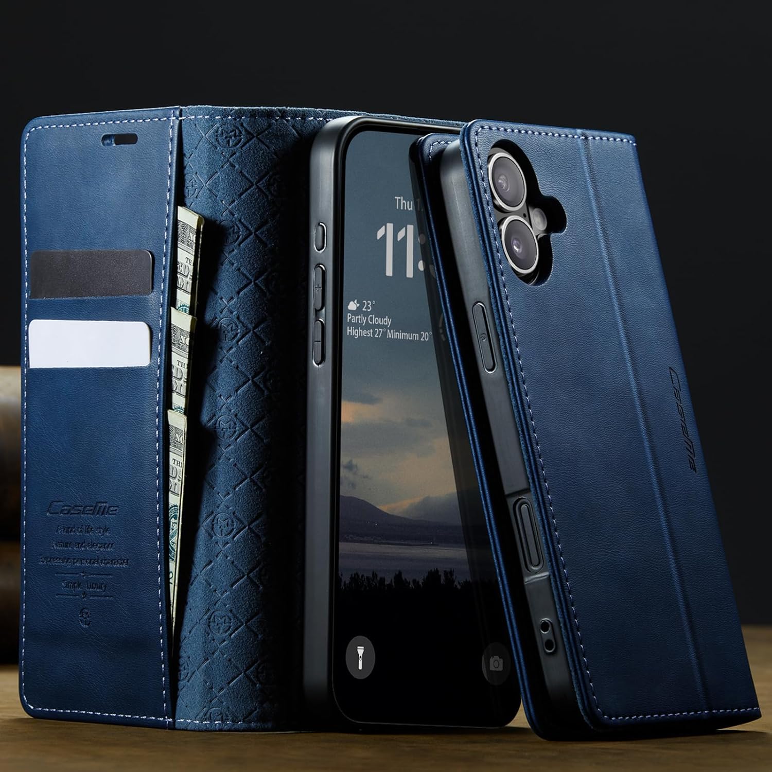 Thumbnail 1 de owlhold für iPhone 17 Klapphülle aus PU-Leder mit RFID-Schutz, Kartenfach und Standfunktion (blau)