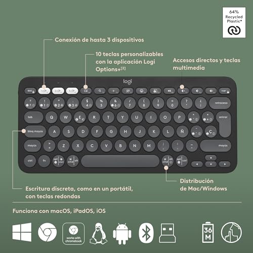 Thumbnail 6 de Logitech Pebble 2 Combo (teclado y ratón inalámbricos) con Logi Bolt y Bluetooth, QWERTY español/grafito